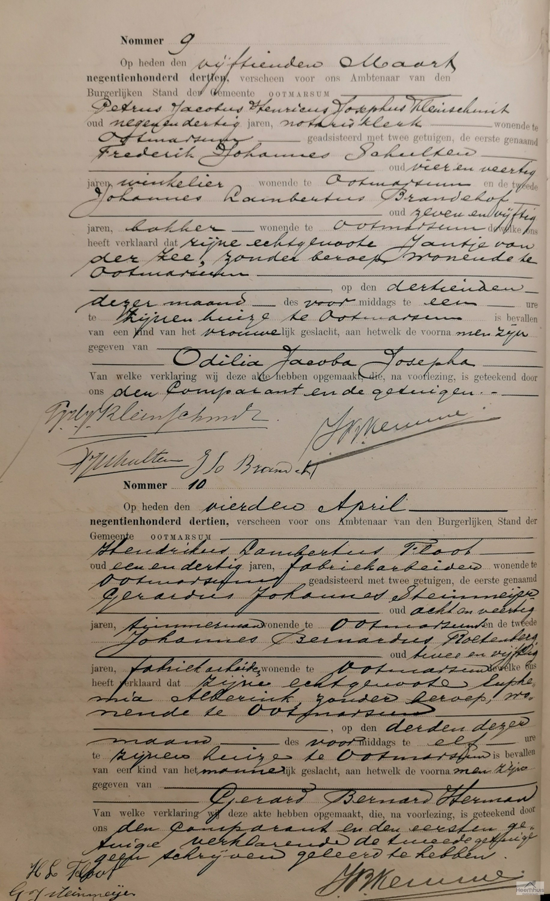 Geboorteakte van Odilia Jacoba Josepha Kleinschmit