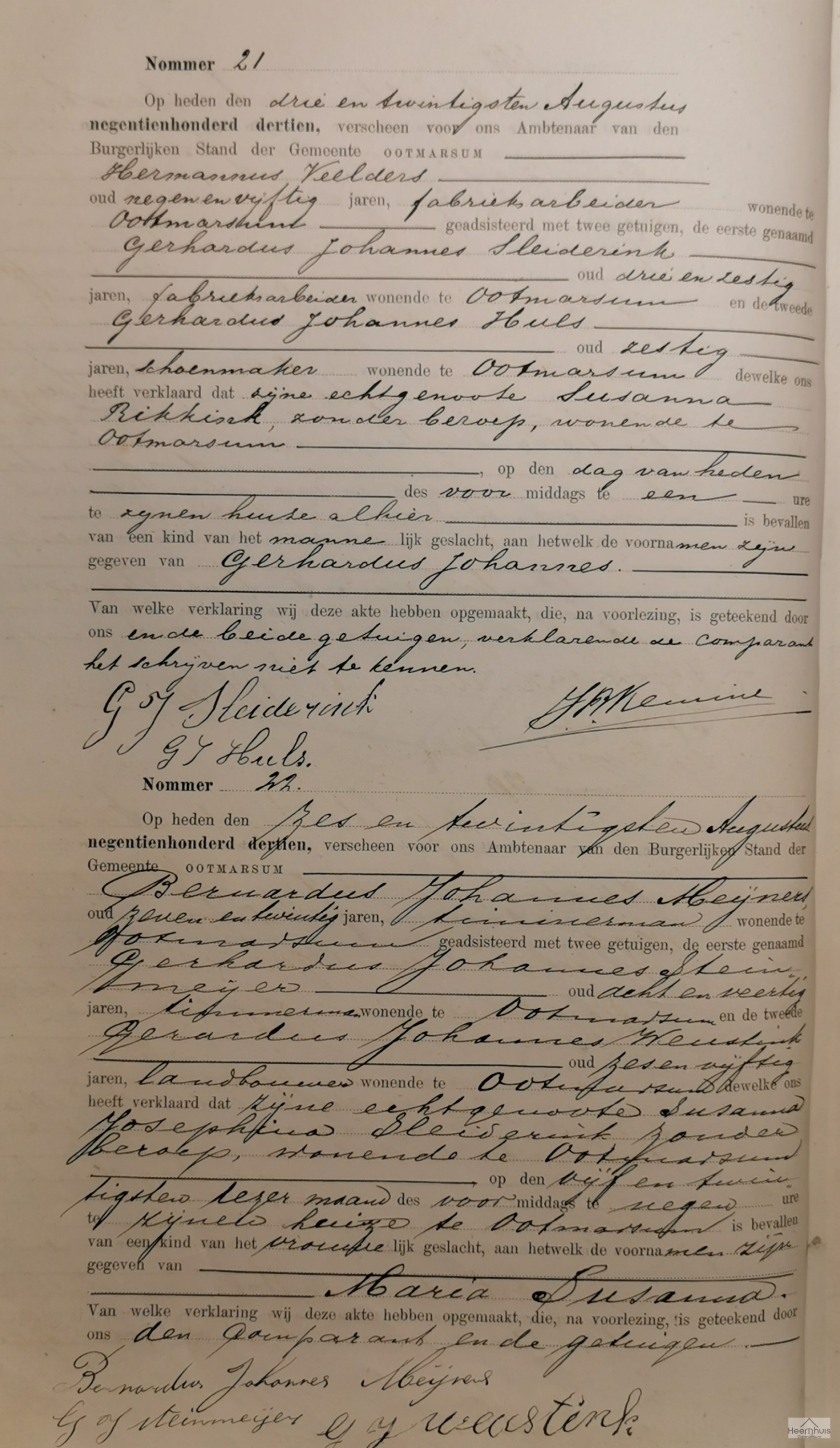 Geboorteakte van Maria Susanna Meijners