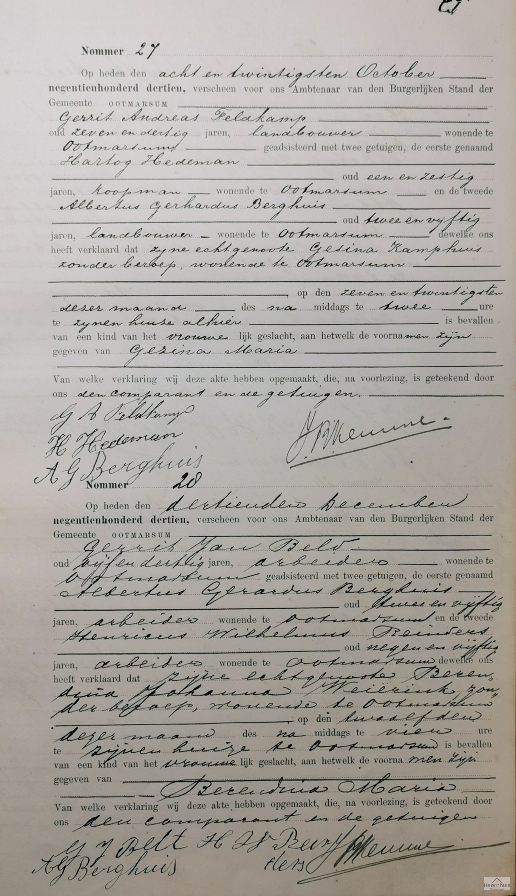 Geboorteakte van Berendina Maria Beld