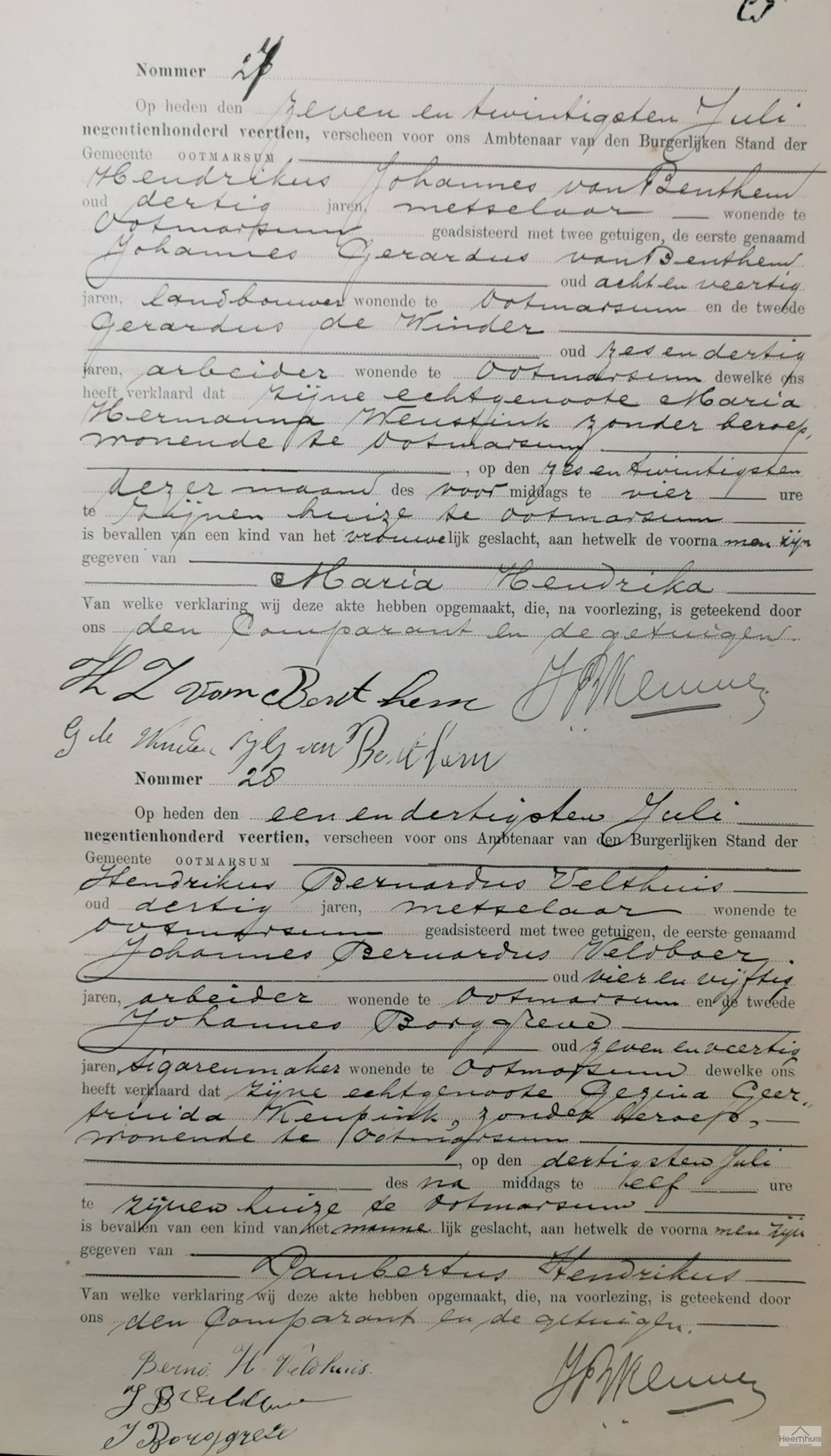 Geboorteakte van Lambertus Hendrikus Velthuis