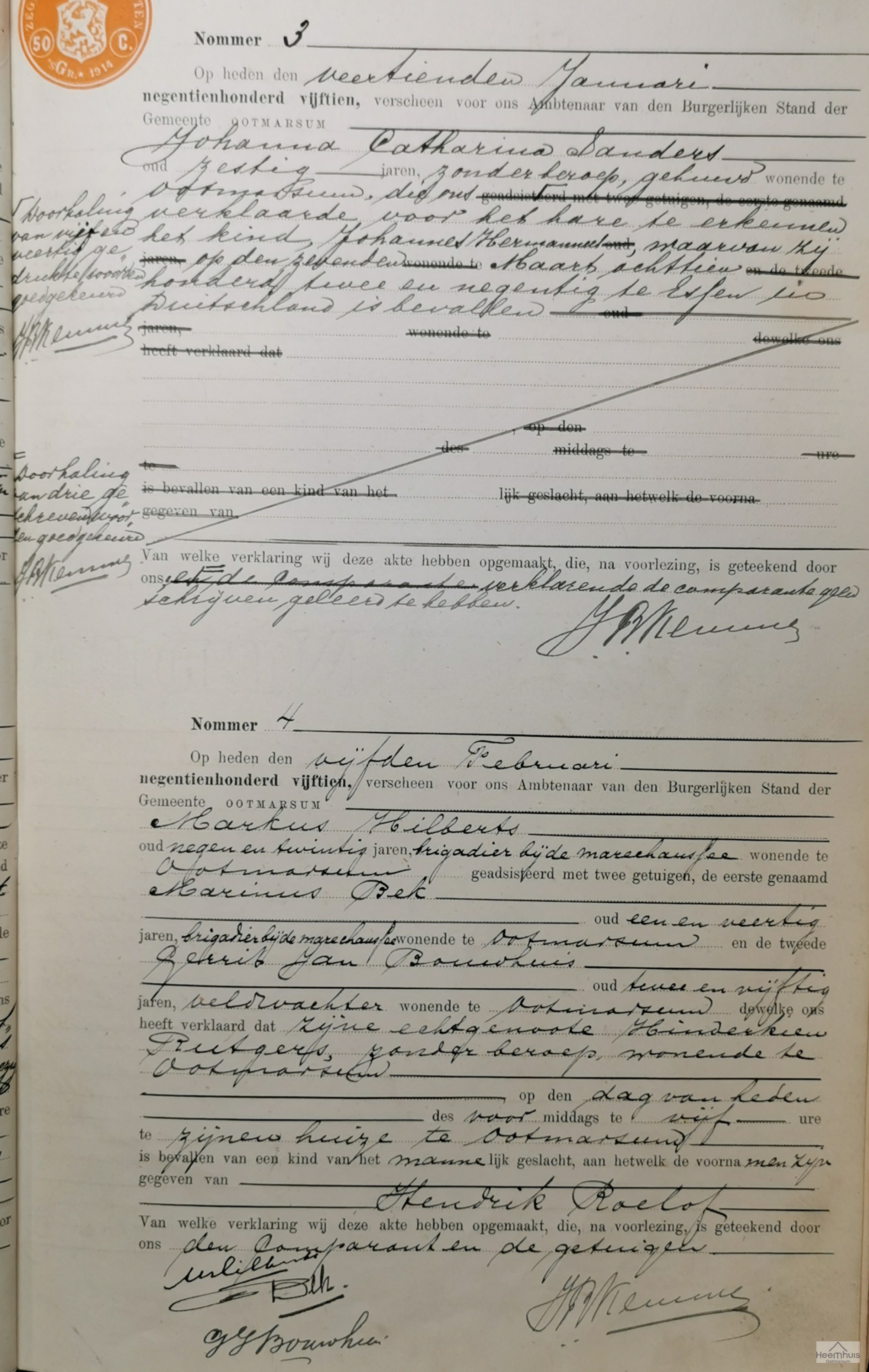 Geboorteakte van Johannes Hermannus Sander