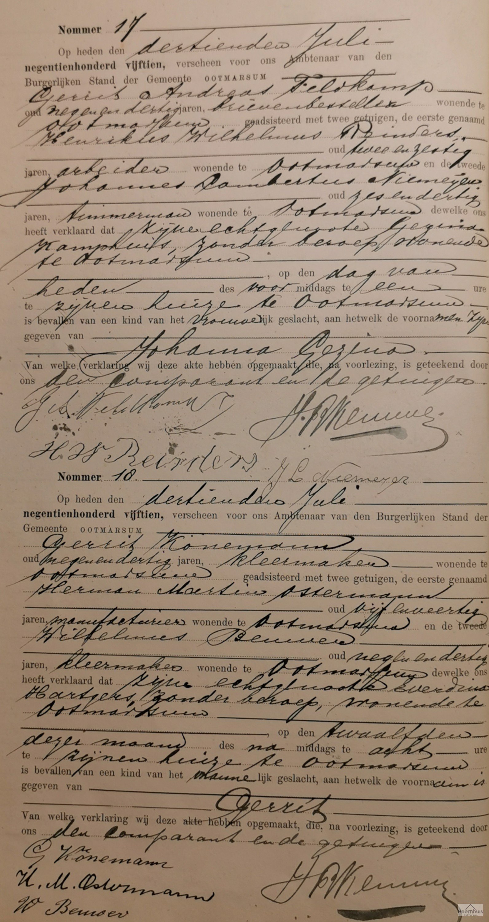 Geboorteakte van Johanna Gezina Feldkamp Geboorteakte van Johanna Gezina Feldkamp
