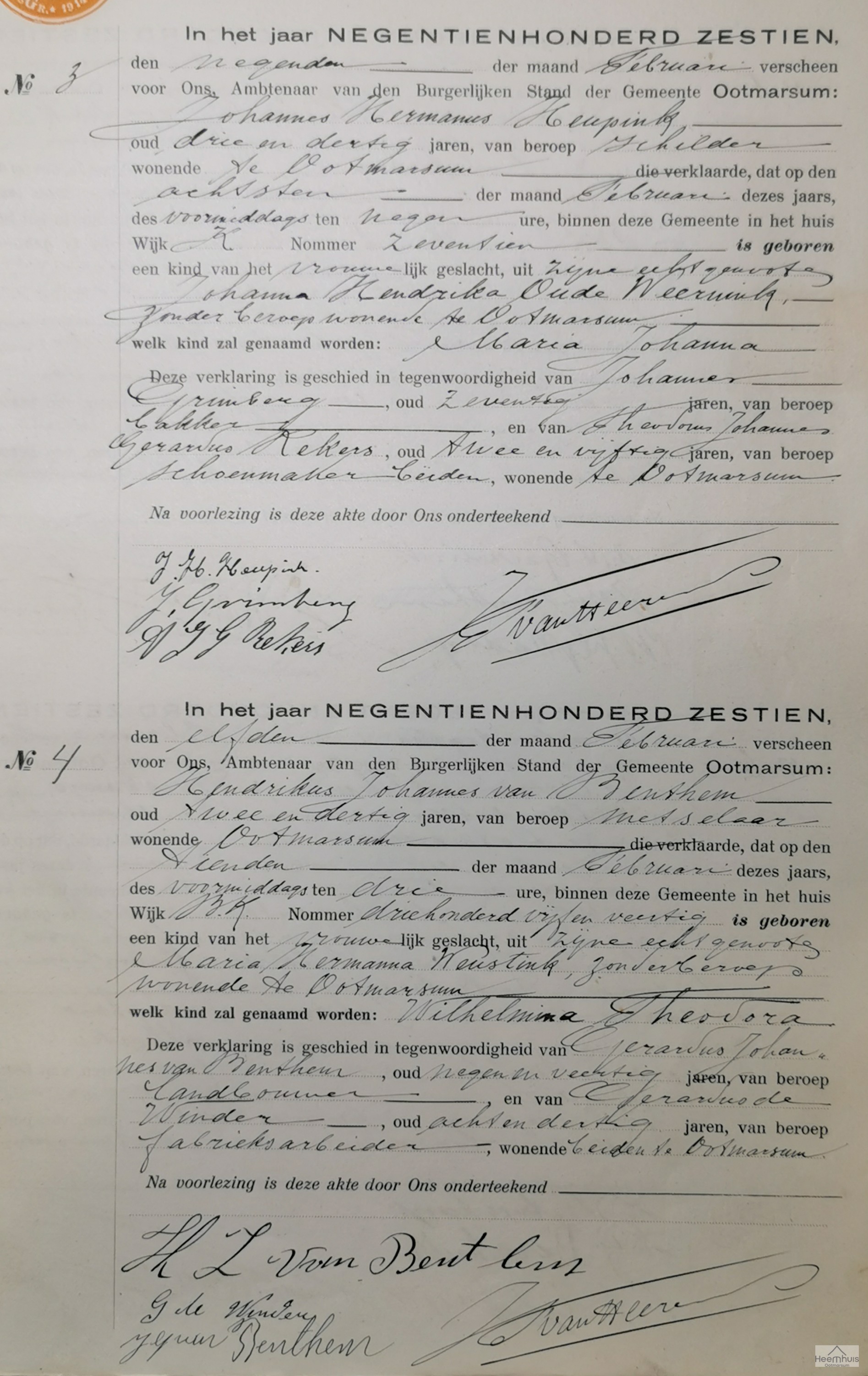 Geboorteakte van Wilhelmina Theodora van Benthem