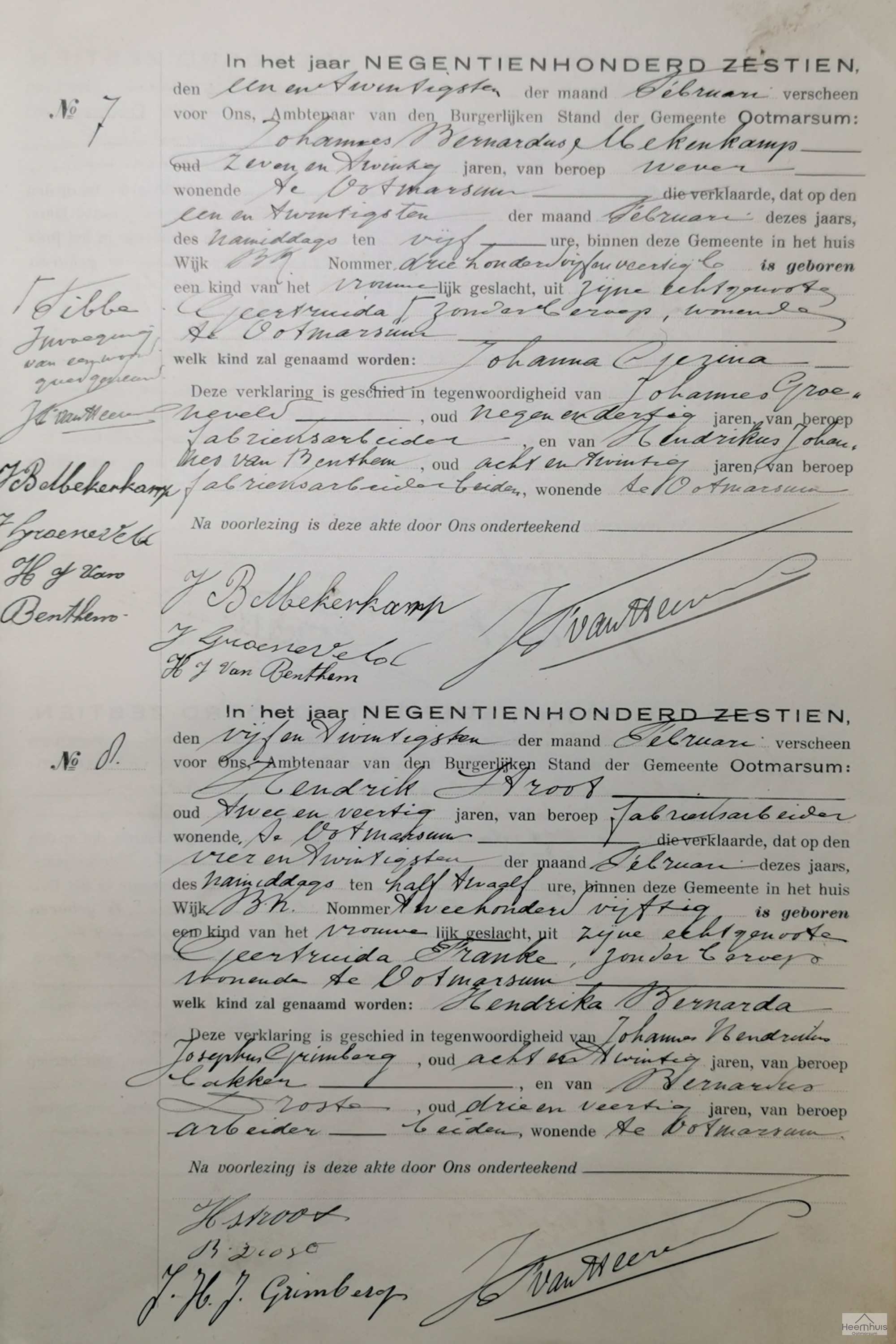 Geboorteakte van Johanna Gezina Mekenkamp