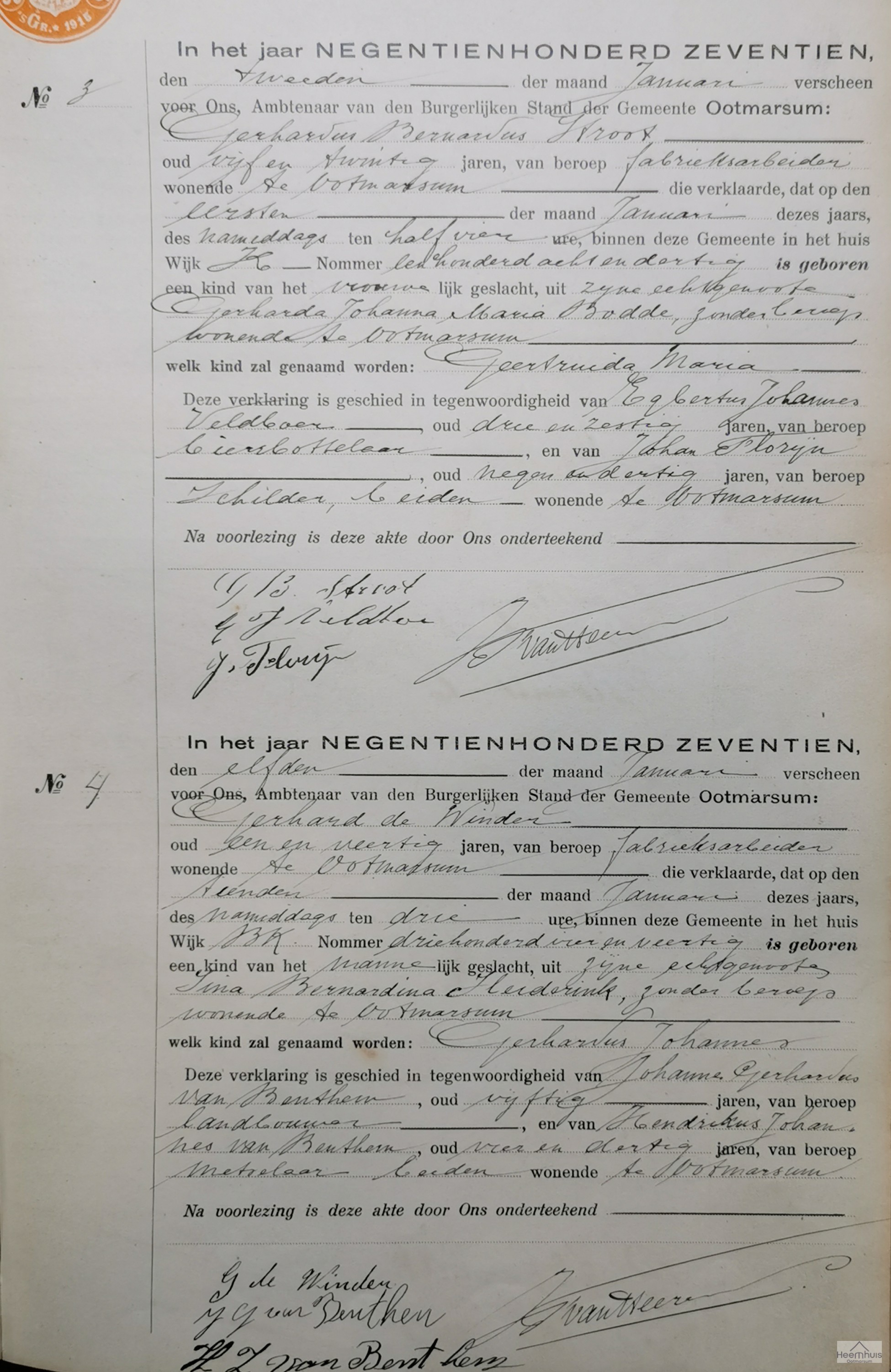 Geboorteakte van Gerhardus Johannes de Winder