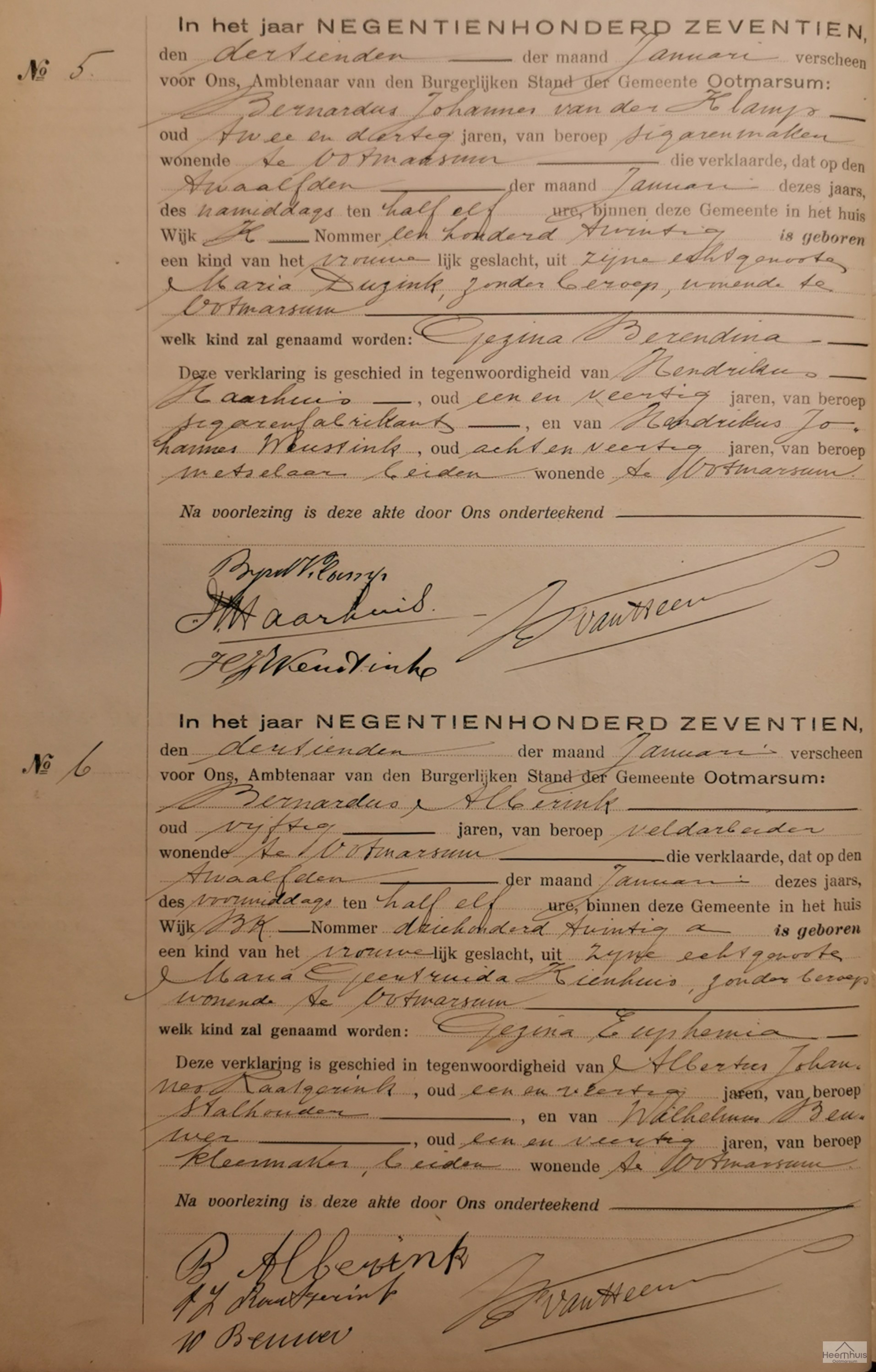 Geboorteakte van Gezina Euphemia Alberink