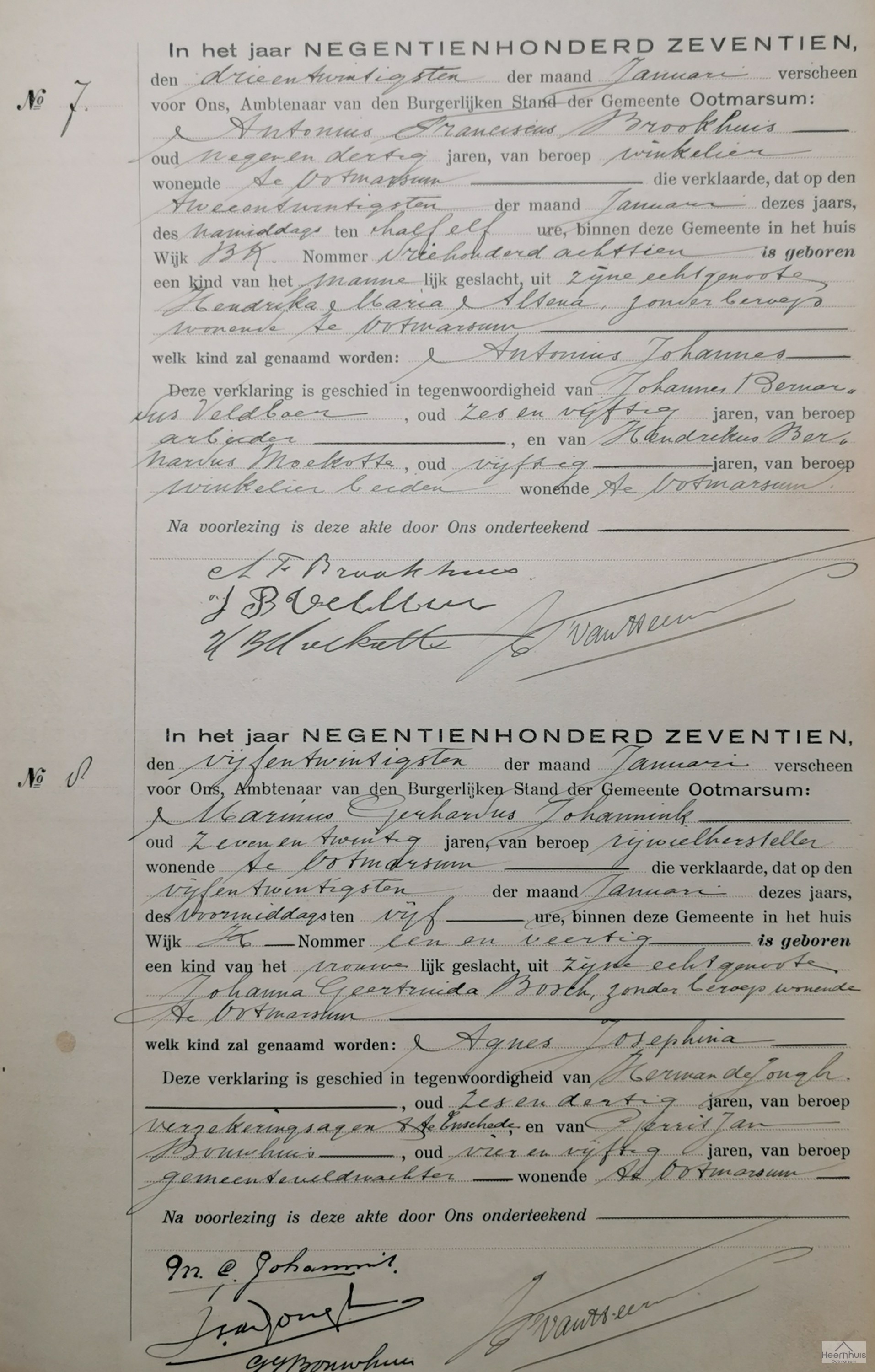 Geboorteakte van Agnes Josephina Johannink