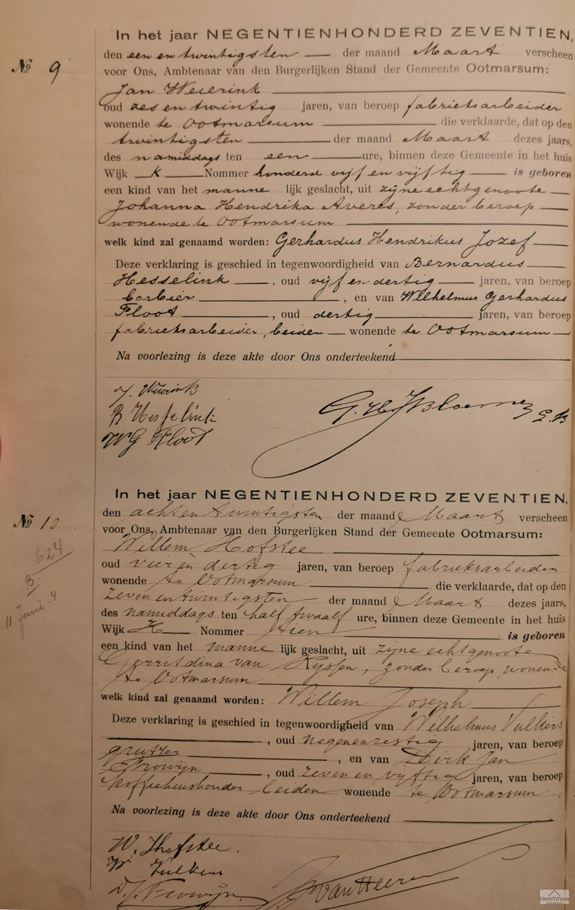 Geboorteakte van Willem Joseph Hofstee