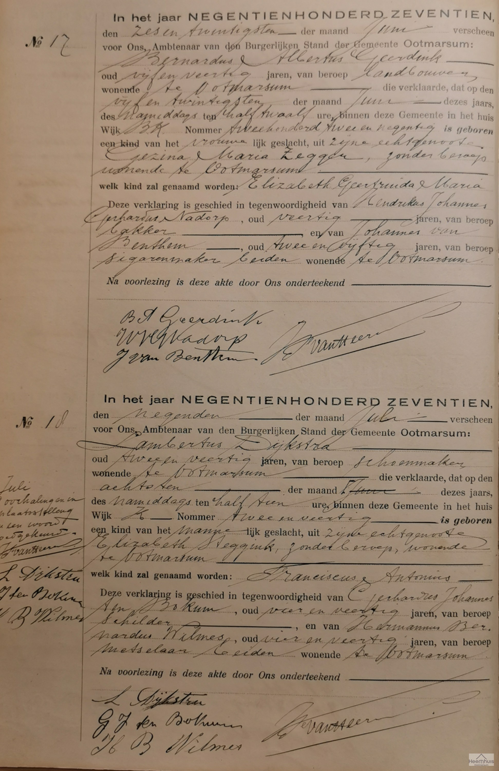 Geboorteakte van Franciscus Antonius Dijkstra