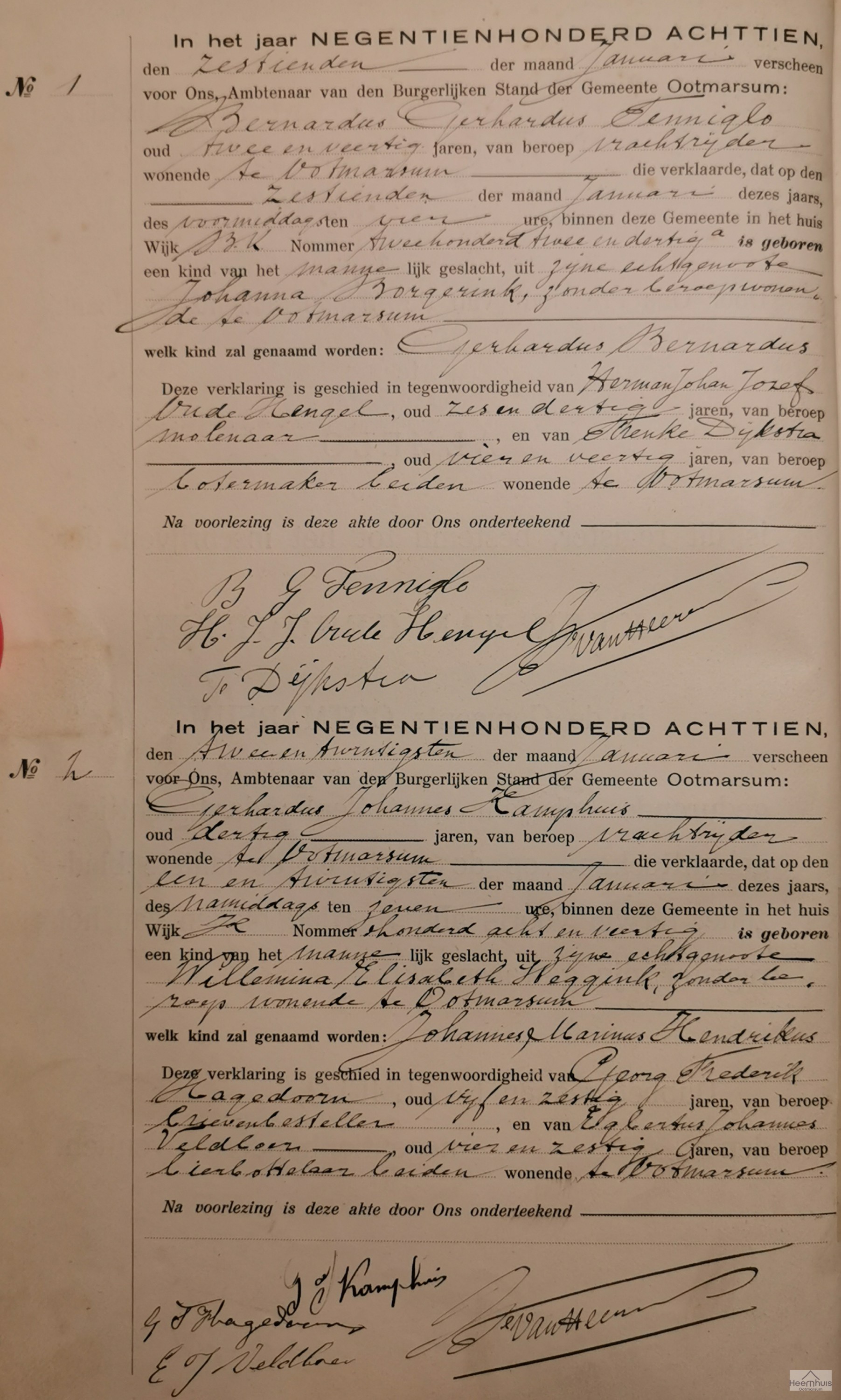 Geboorteakte van Gerhardus Bernardus Tenniglo