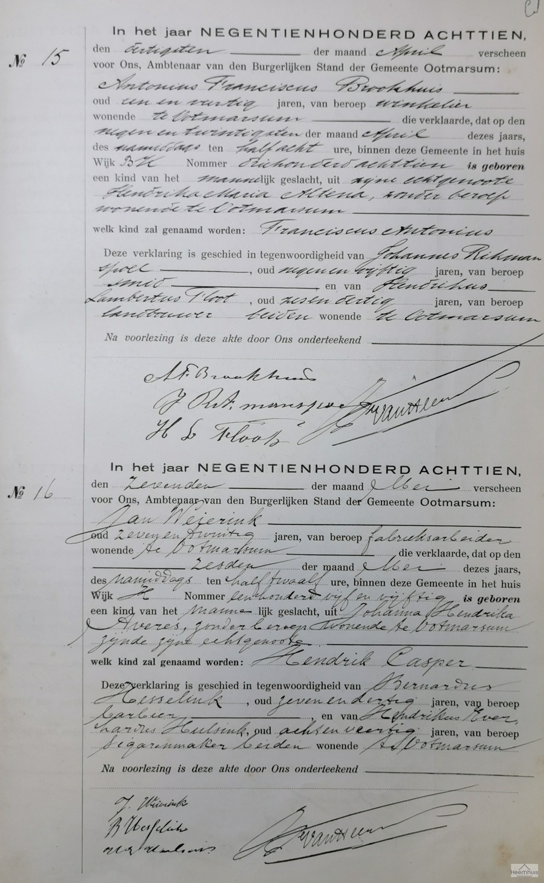 Geboorteakte van Hendrik Casper Weierink