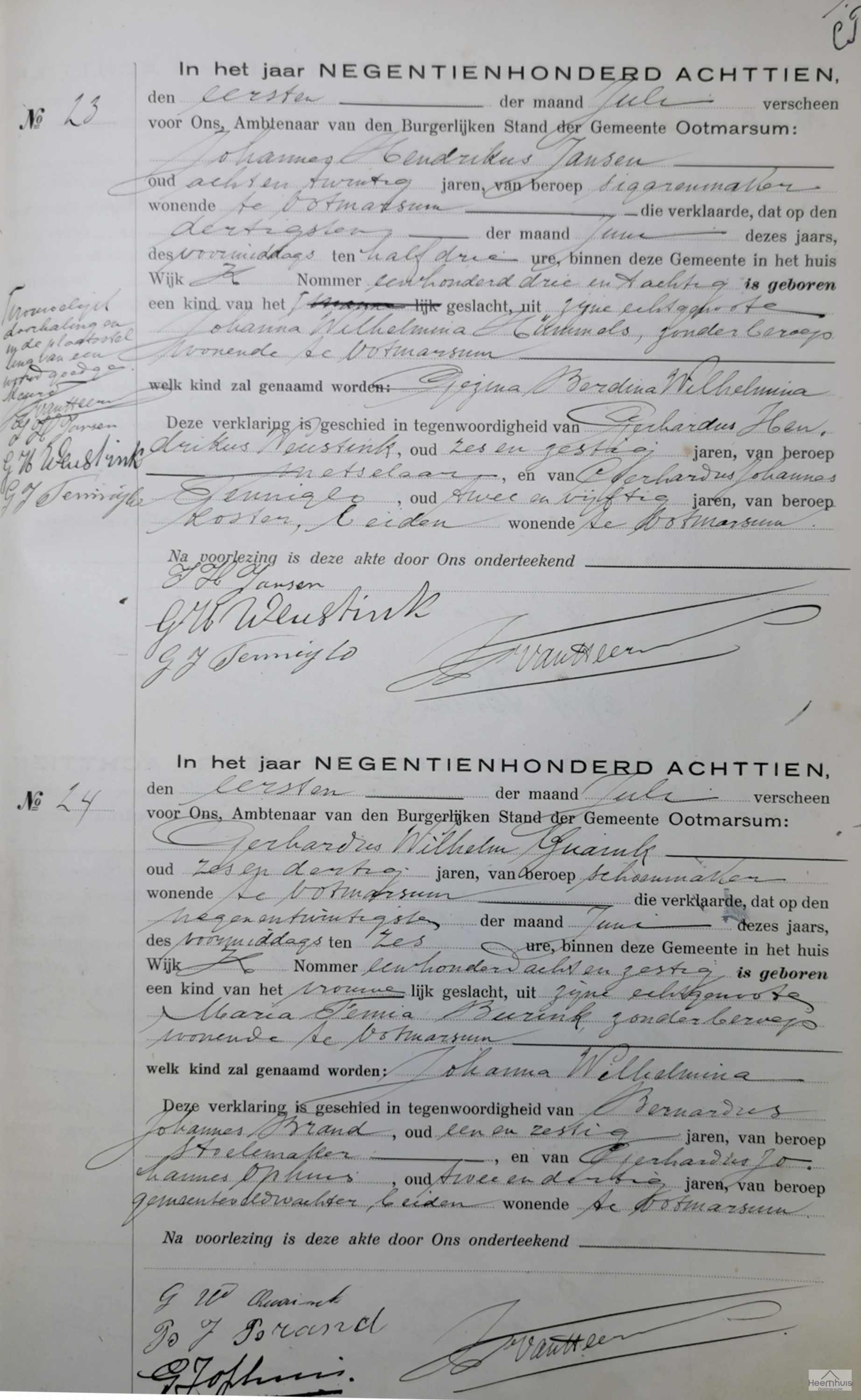 Geboorteakte van Gezina Berdina Wilhelmina Jansen Geboorteakte van Gezina Berdina Wilhelmina Jansen