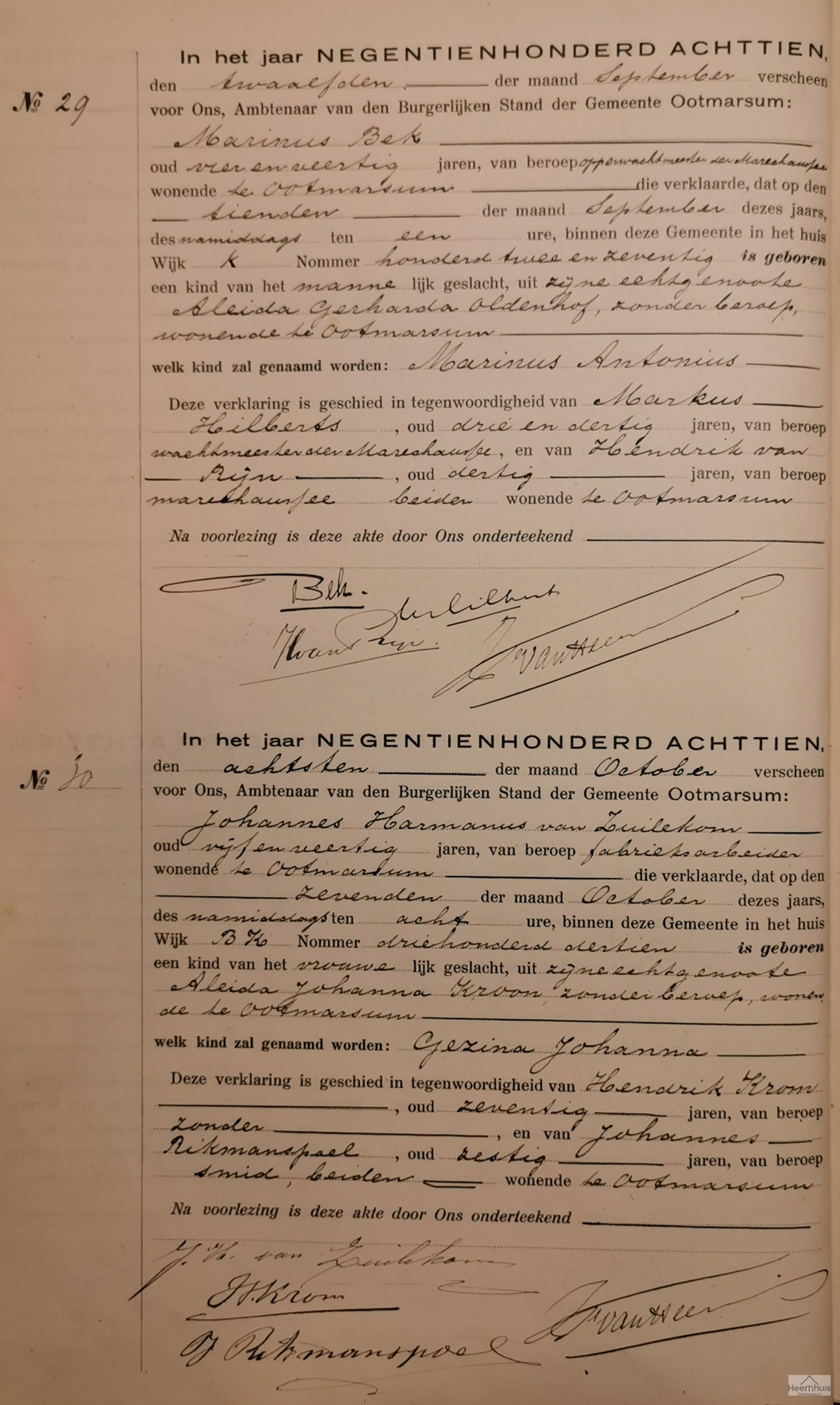 Geboorteakte van Gezina Johanna van Zuilekom Geboorteakte van Gezina Johanna van Zuilekom
