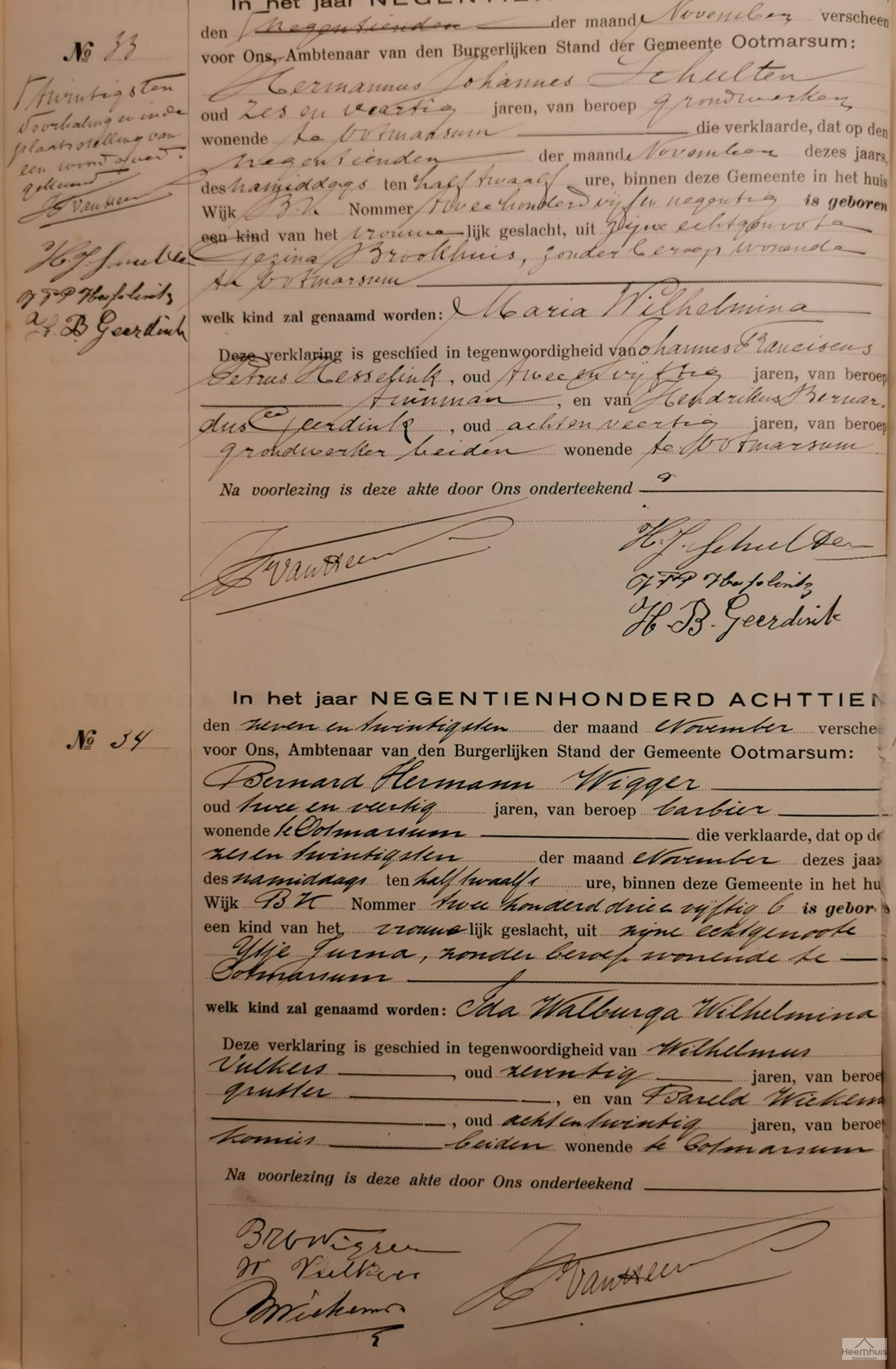 Geboorteakte van Ida Walburga Wilhelmina Wigger