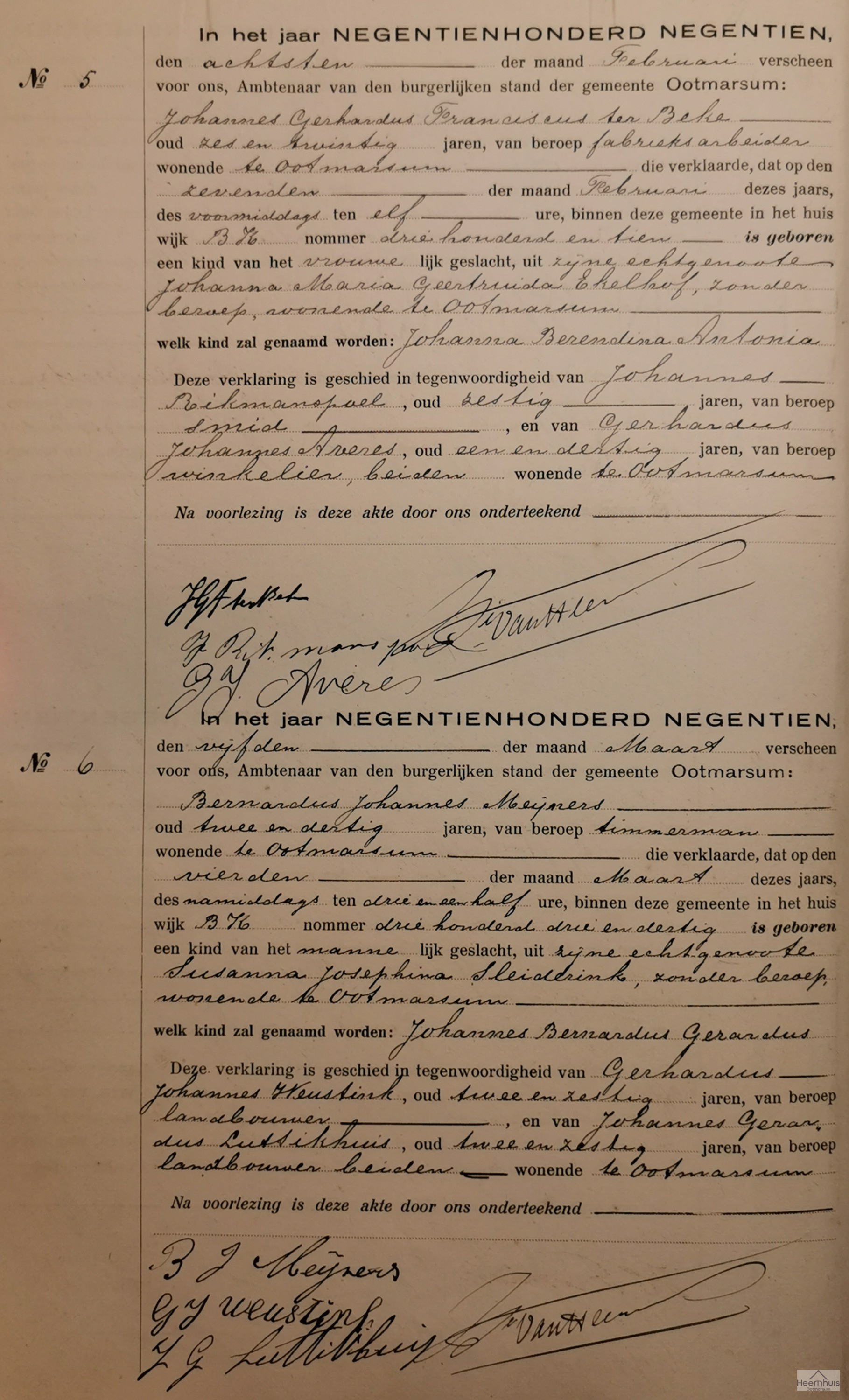 Geboorteakte van Johannes Bernardus Gerardus Meijners