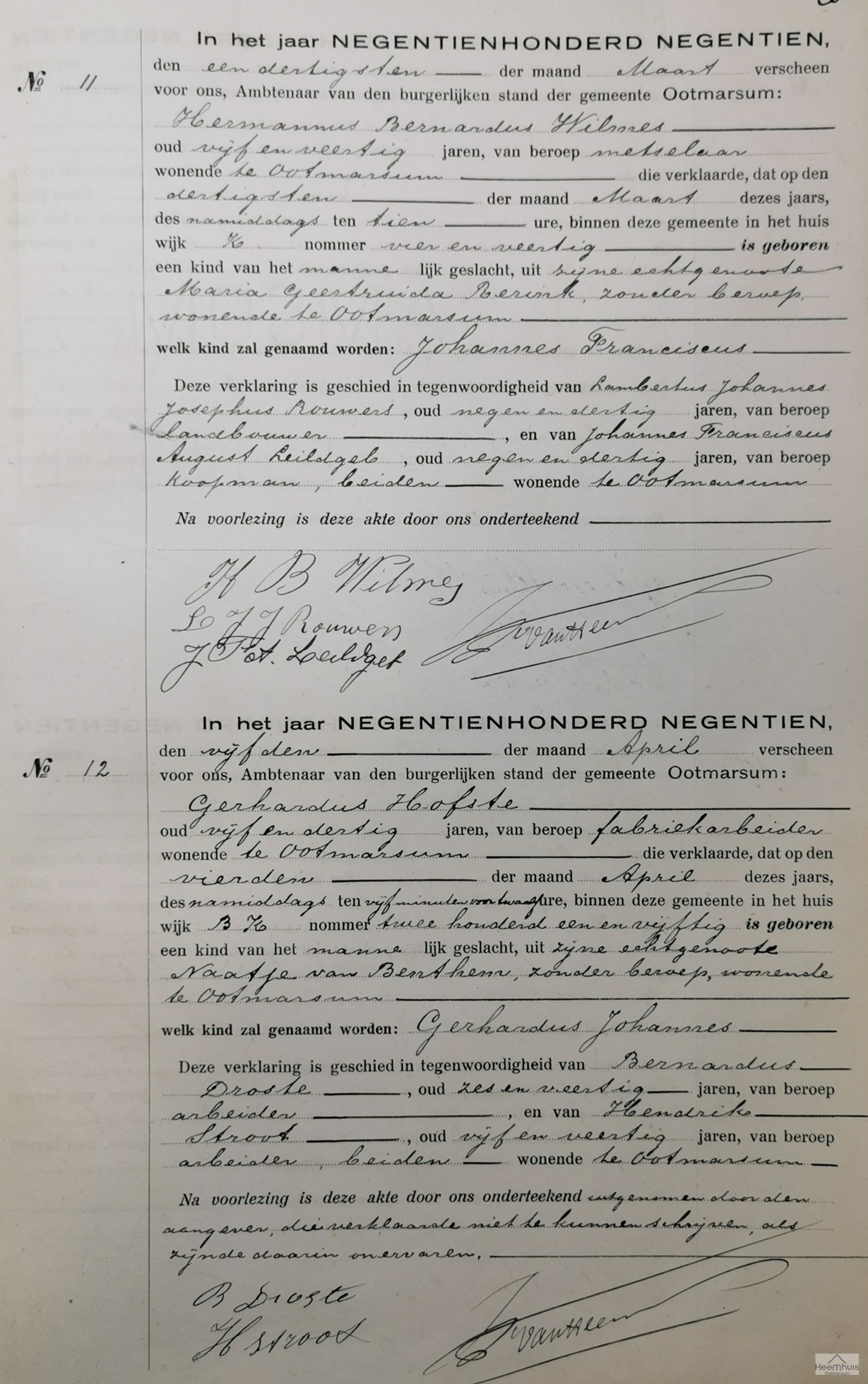 Geboorteakte van Gerhardus Johannes Hofste Geboorteakte van Gerhardus Johannes Hofste