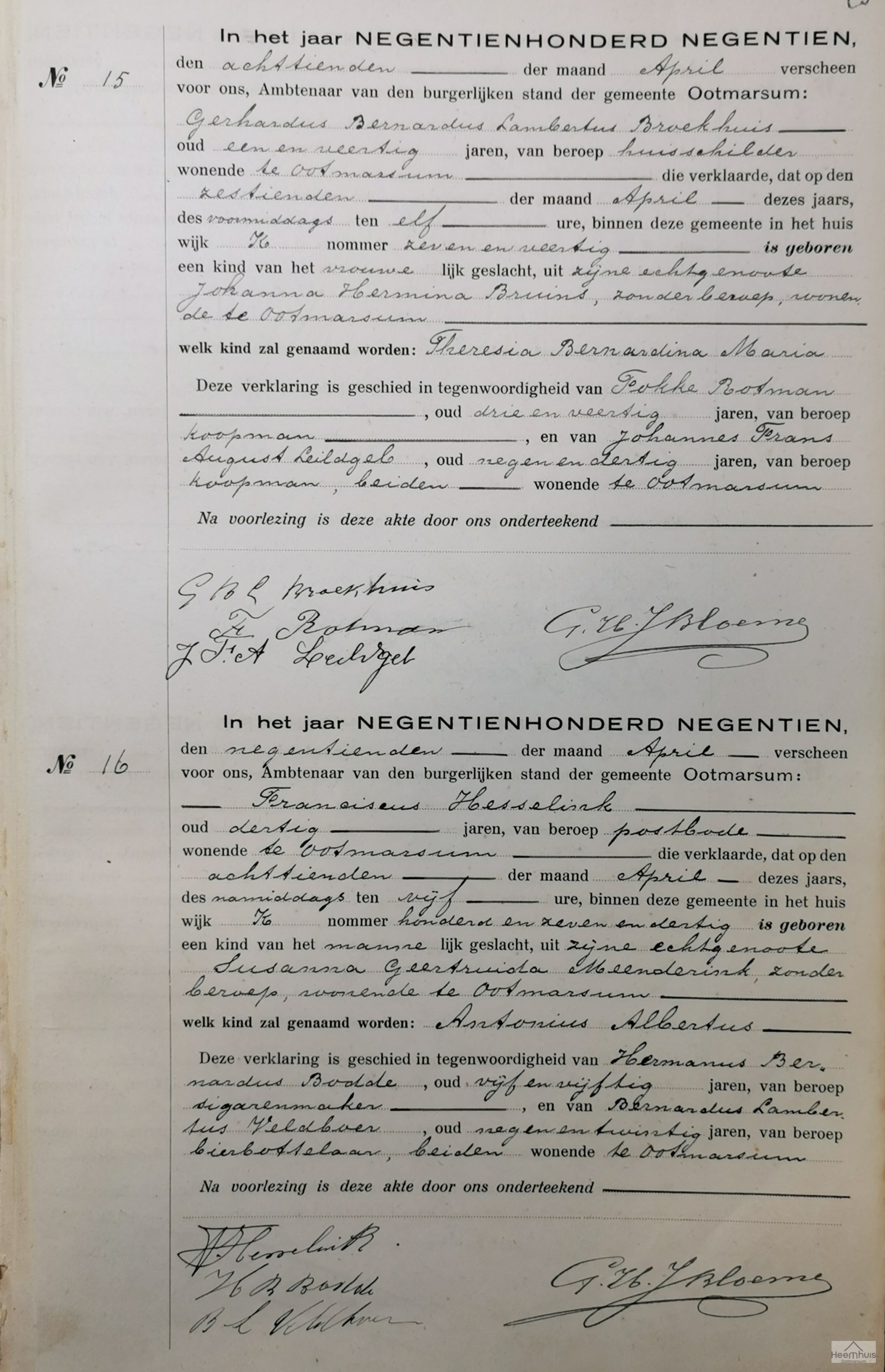 Geboorteakte van Antonius Albertus Hesselink