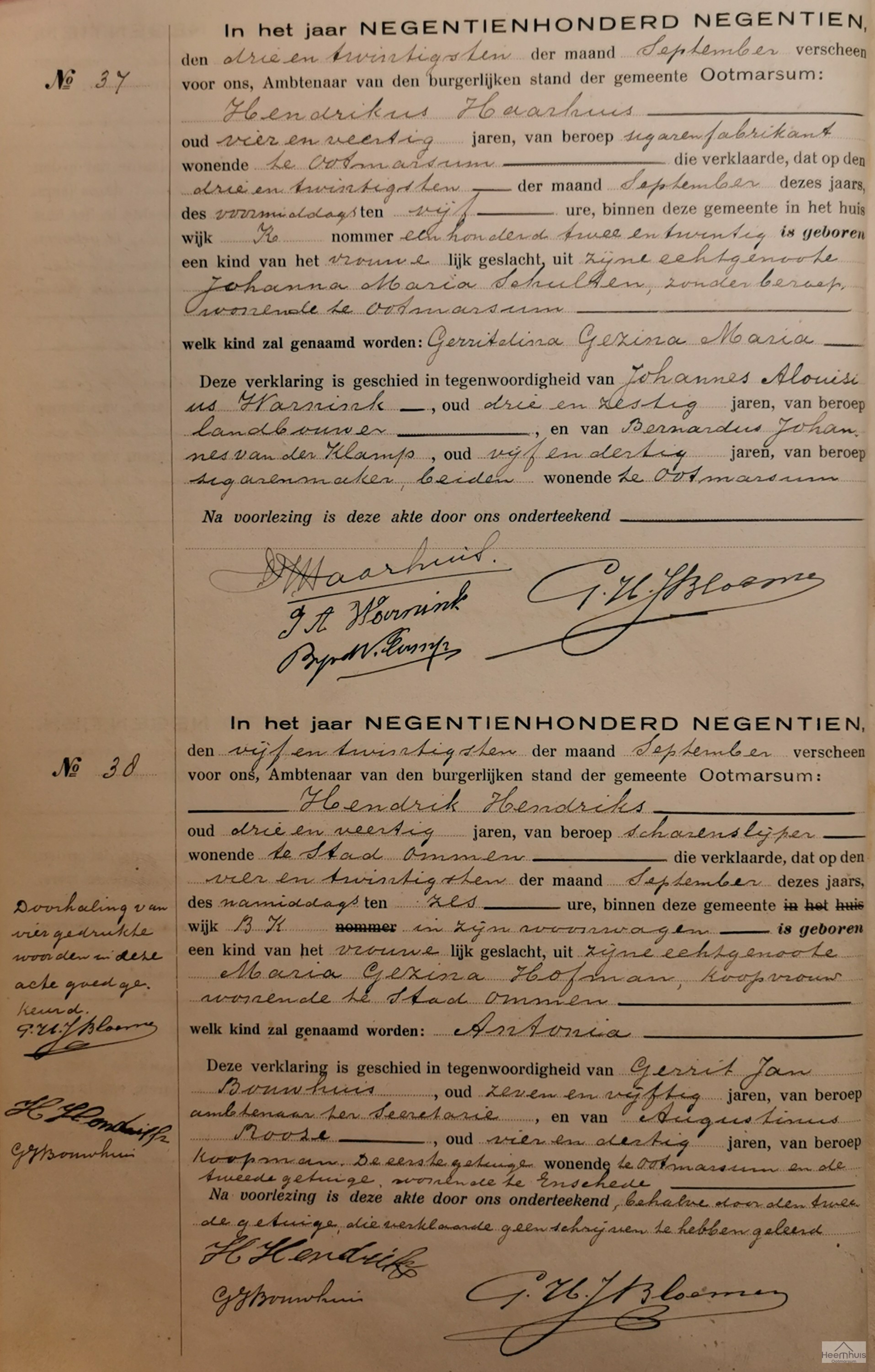 Geboorteakte van Gerrit Jan Hendriks Geboorteakte van Gerrit Jan Hendriks