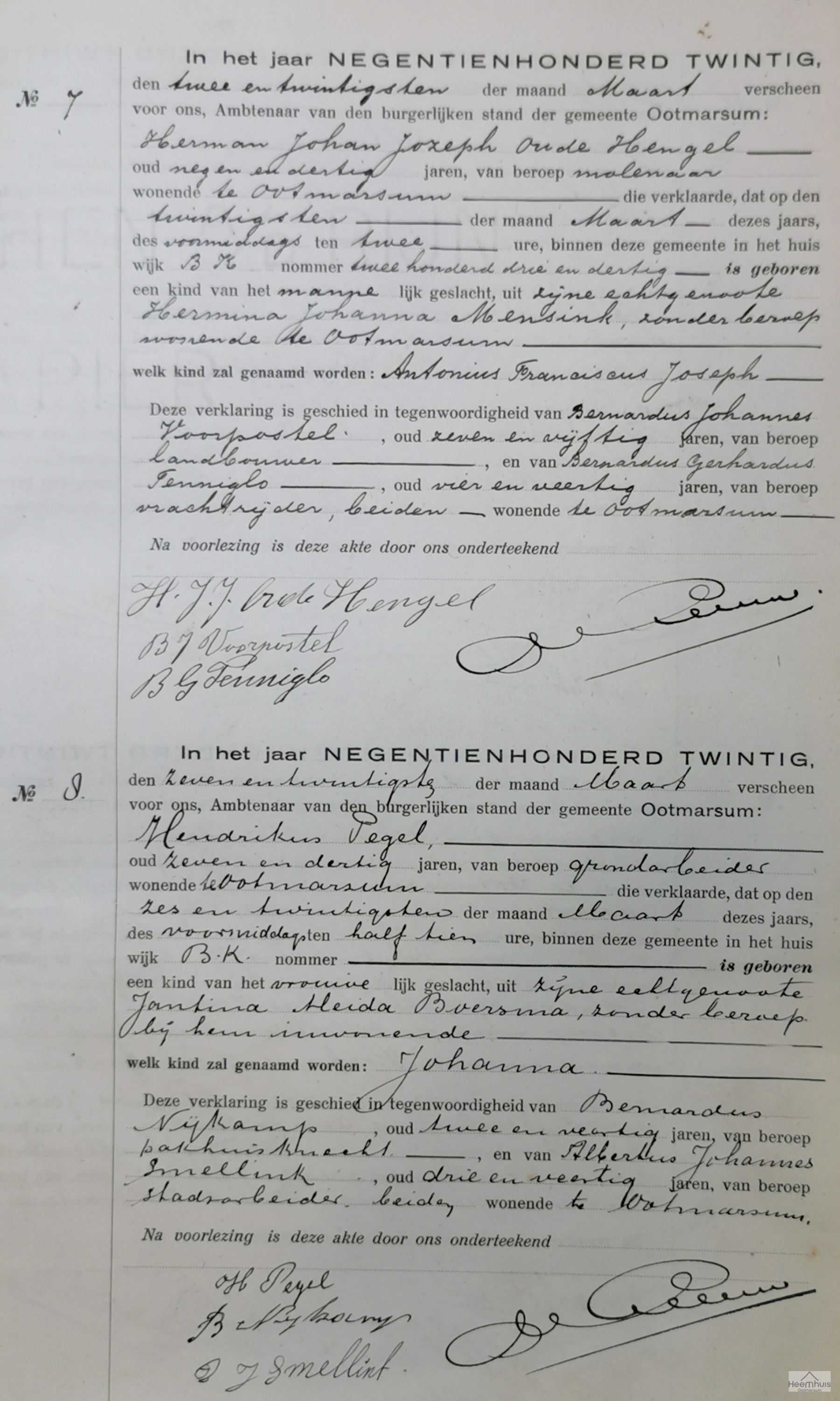 Geboorteakte van Johanna Pegel