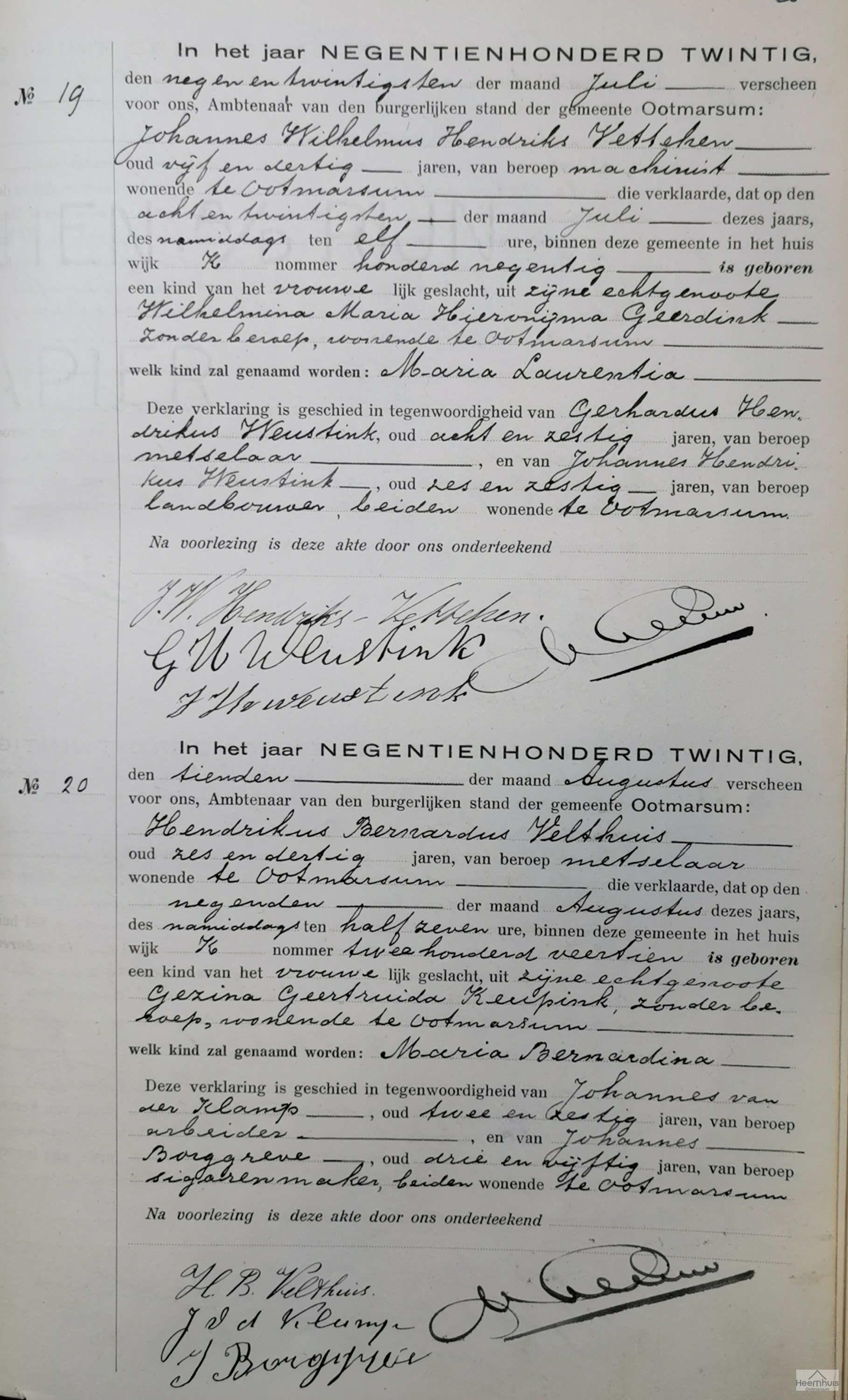 Geboorteakte van Maria Bernadina Velthuis