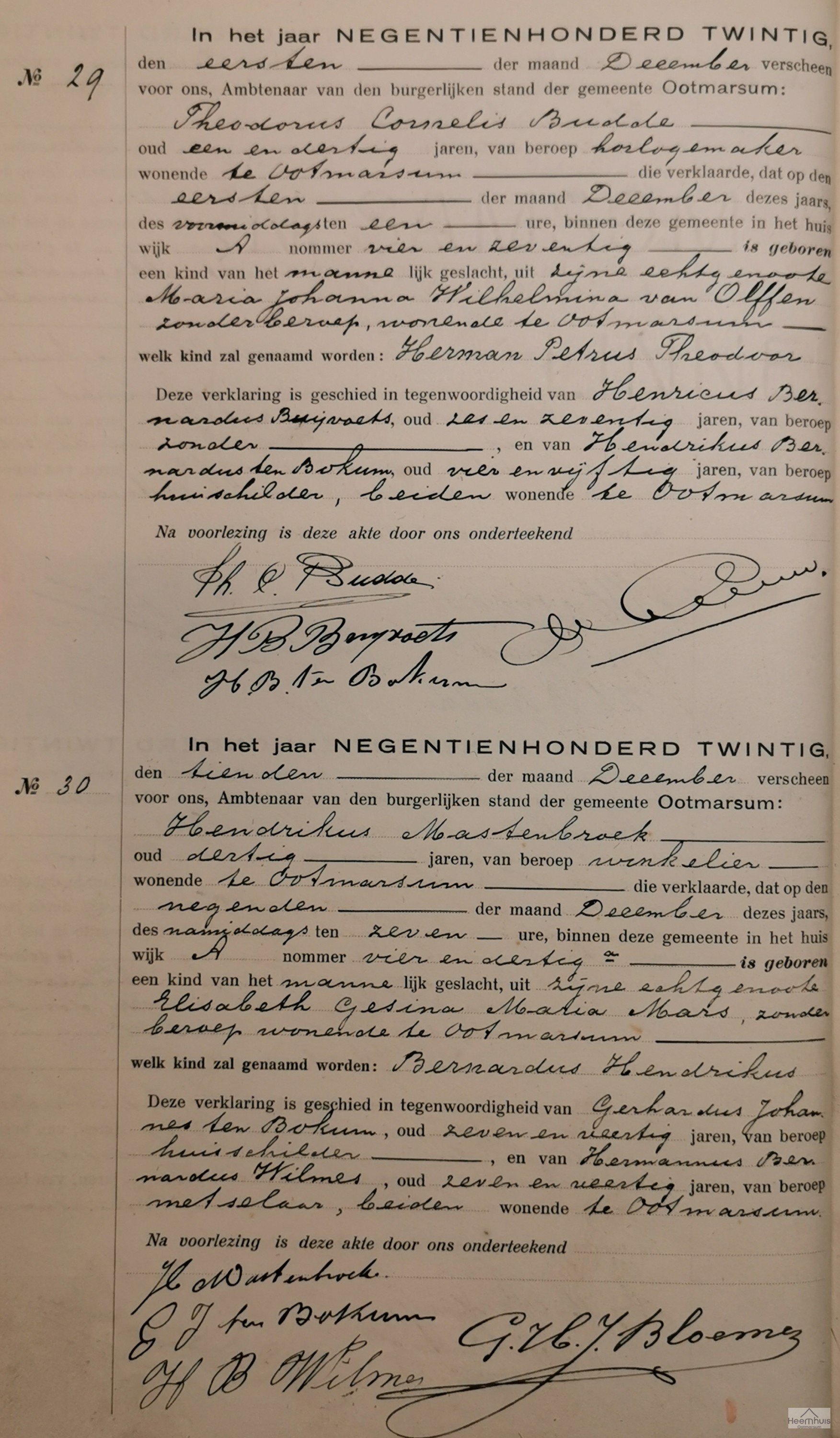 Geboorteakte van Bernardus Hendrikus Mastenbroek