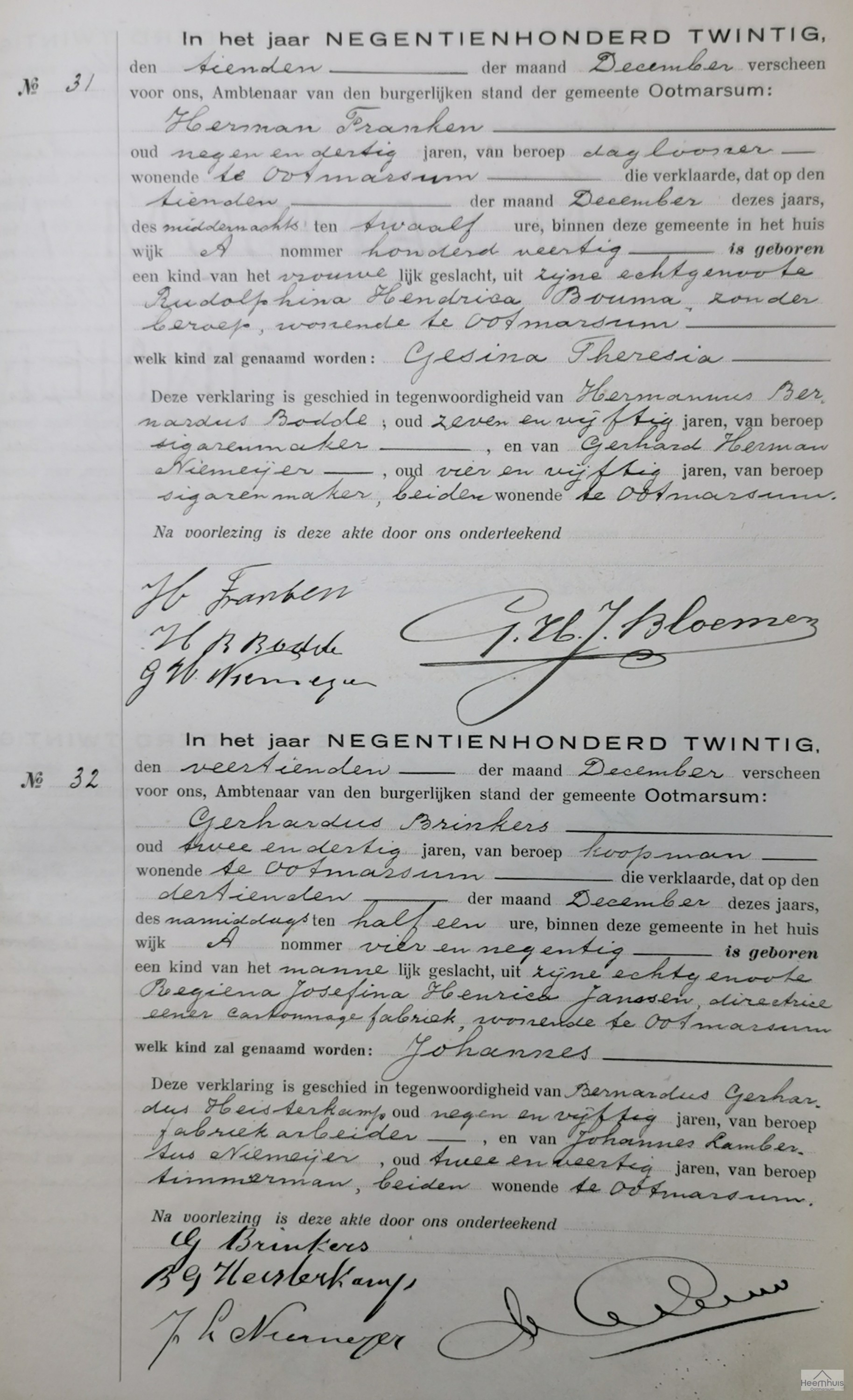 Geboorteakte van Johannes    Brinkers