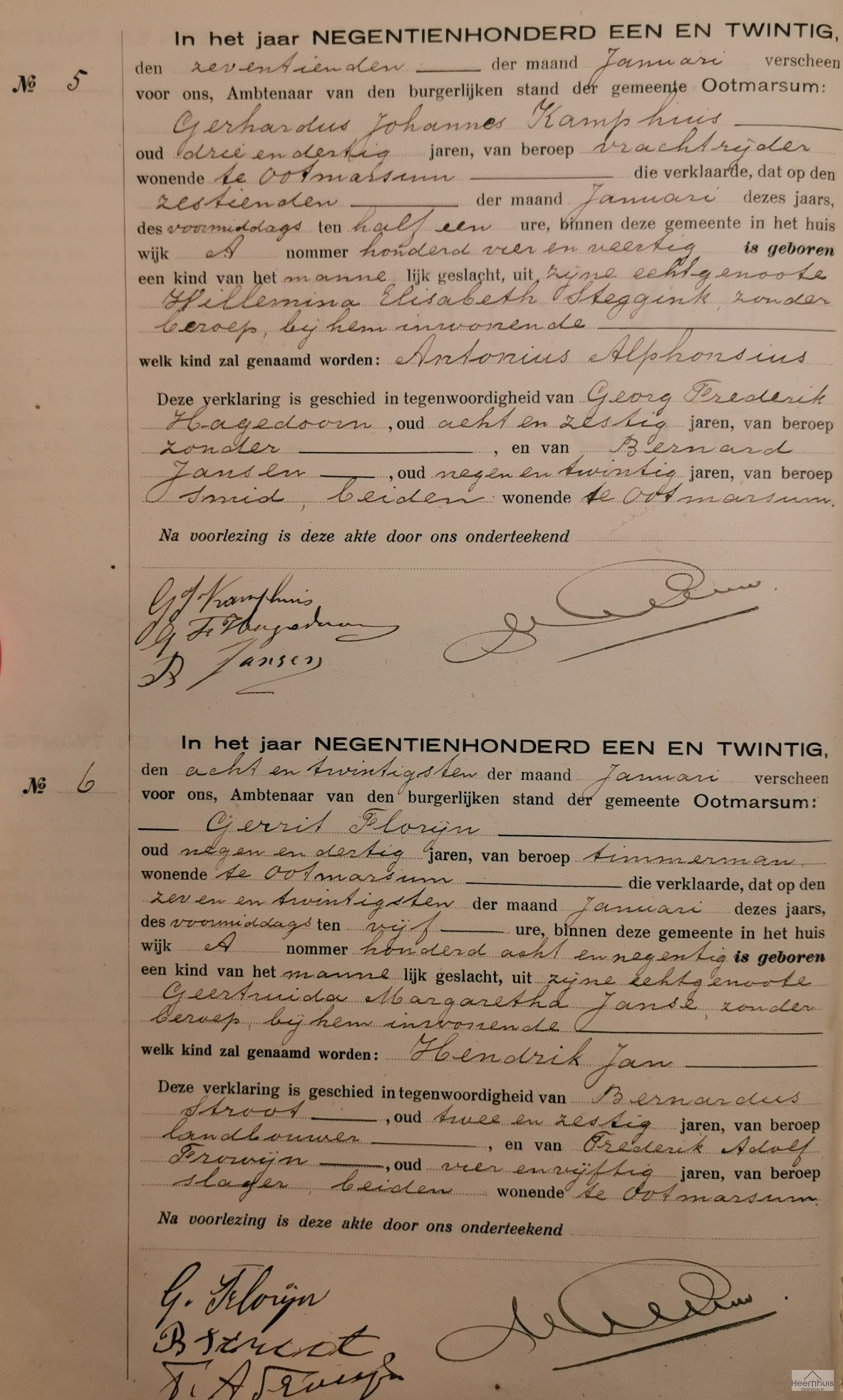Geboorteakte van Hendrik Jan Florijn