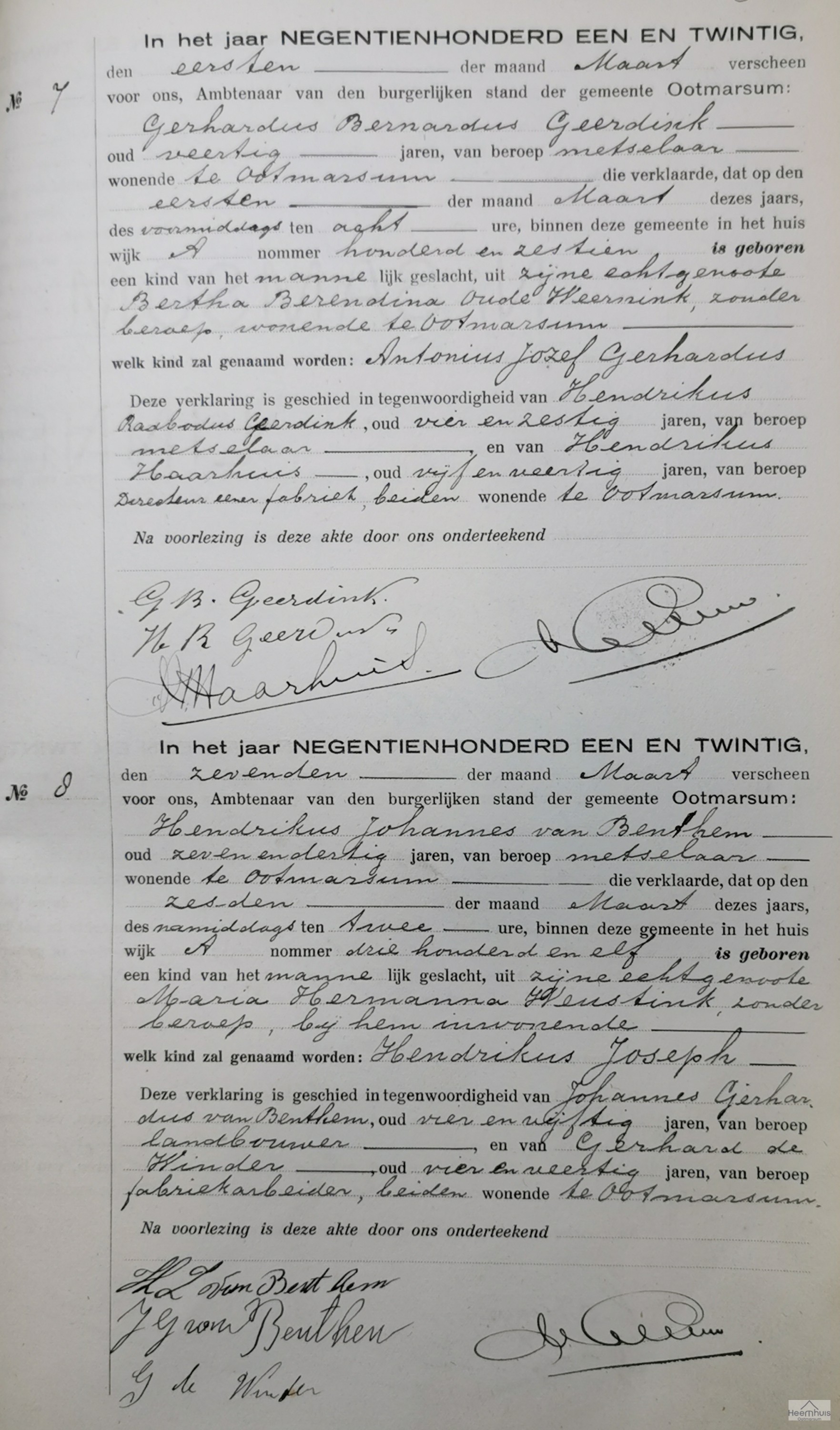 Geboorteakte van Hendrikus Joseph van Benthem