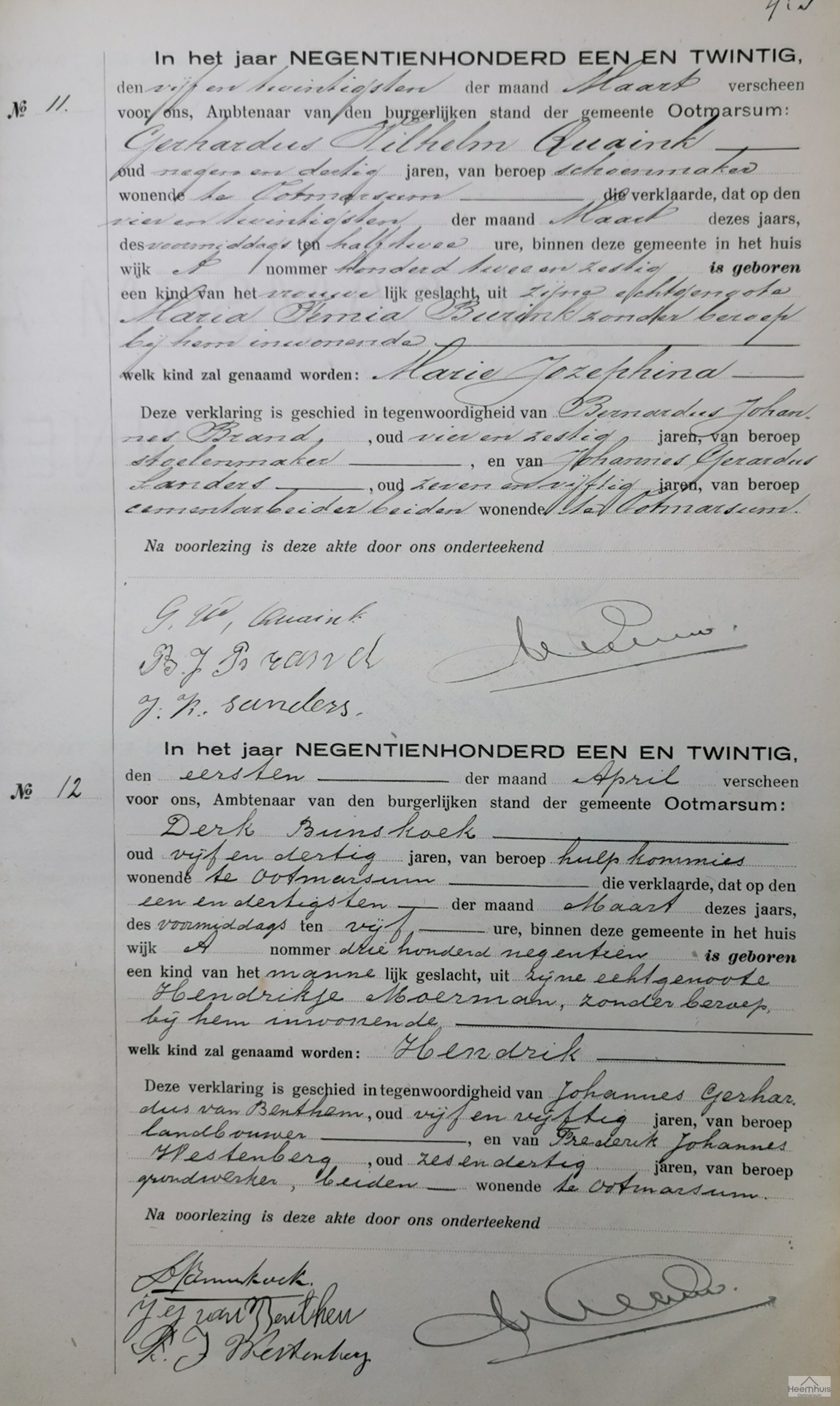 Geboorteakte van Hendrik Bunskoek