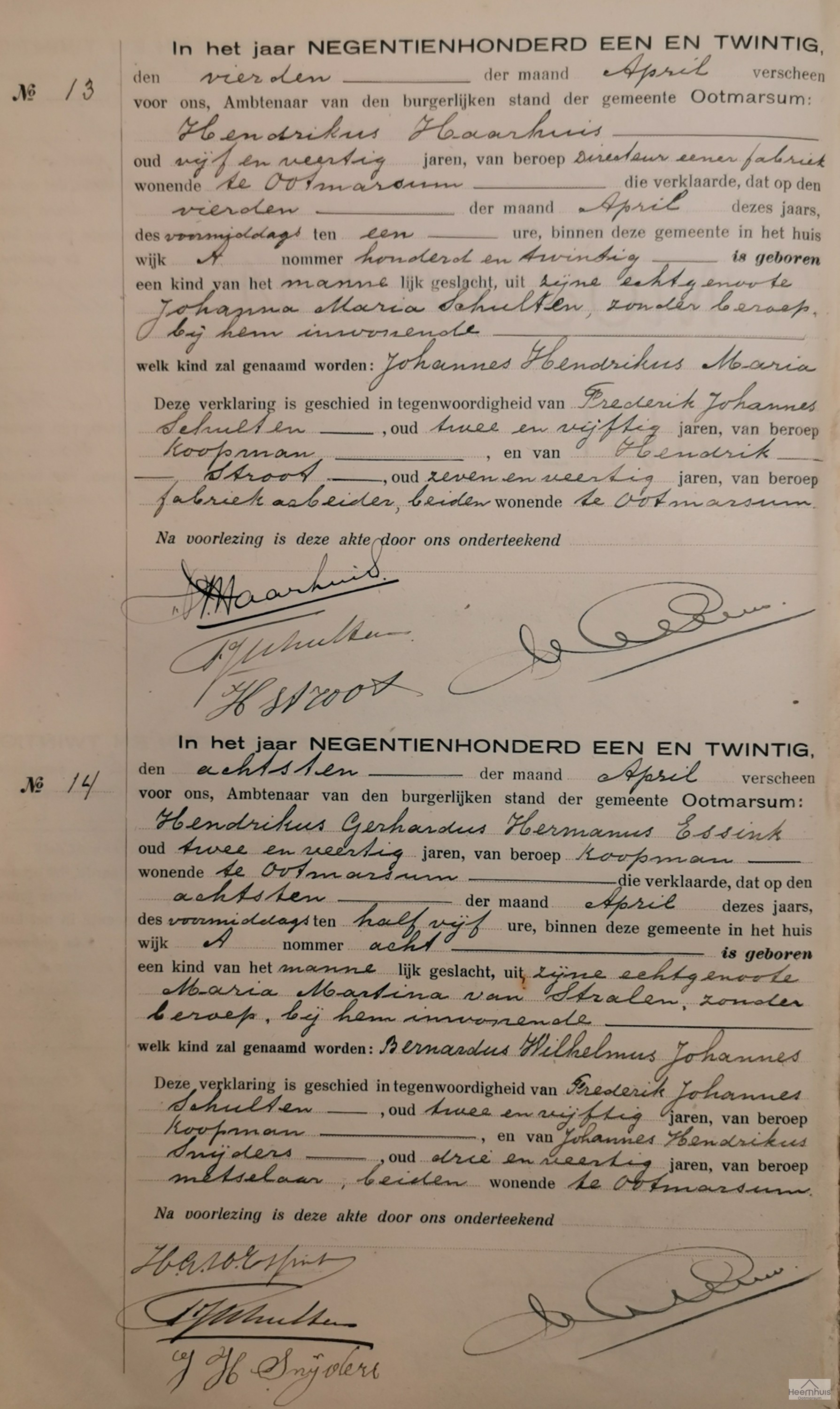 Geboorteakte van Bernardus Wilhelmus Johannes Essink