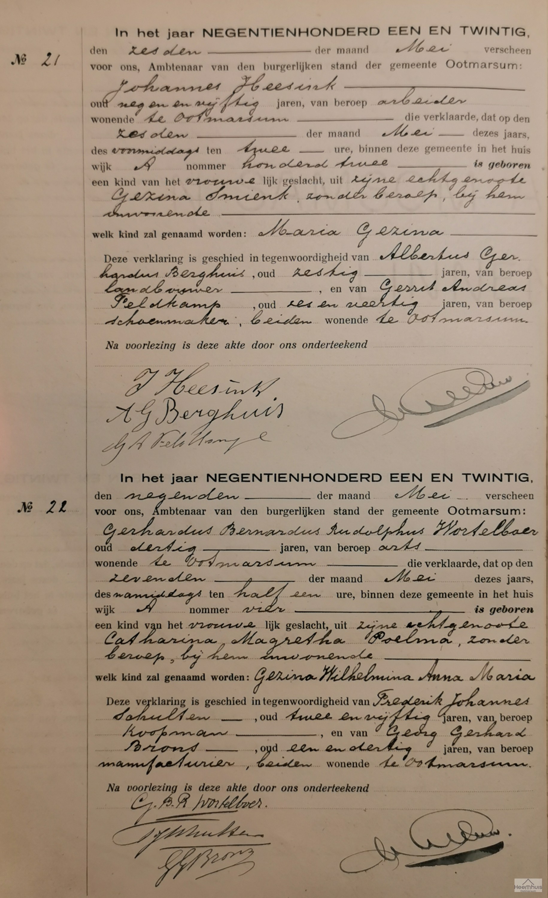 Geboorteakte van Maria Gezina Heesink