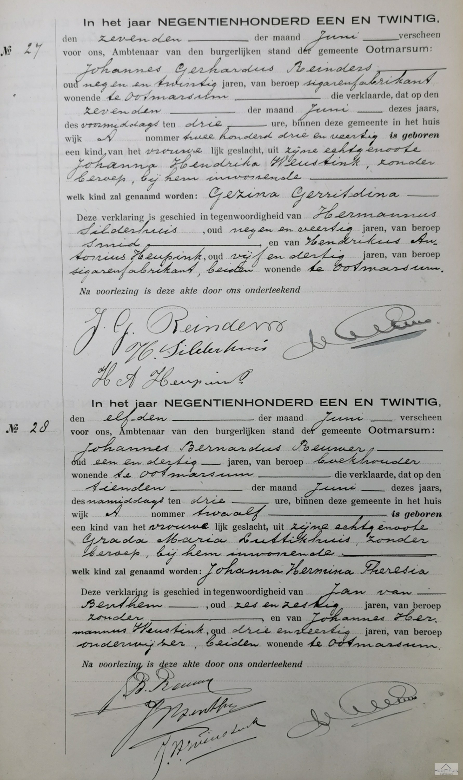 Geboorteakte van Gezina Gerritdina Reinders