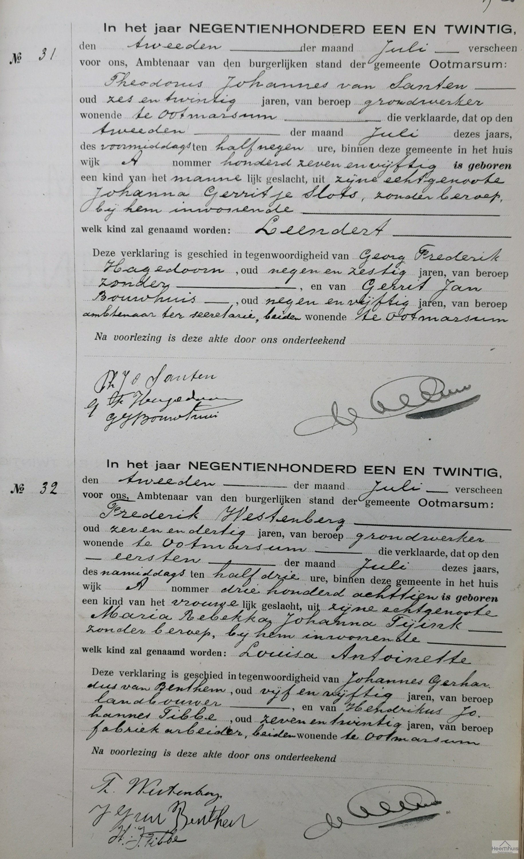 Geboorteakte van Louisa Antoinette Westenberg