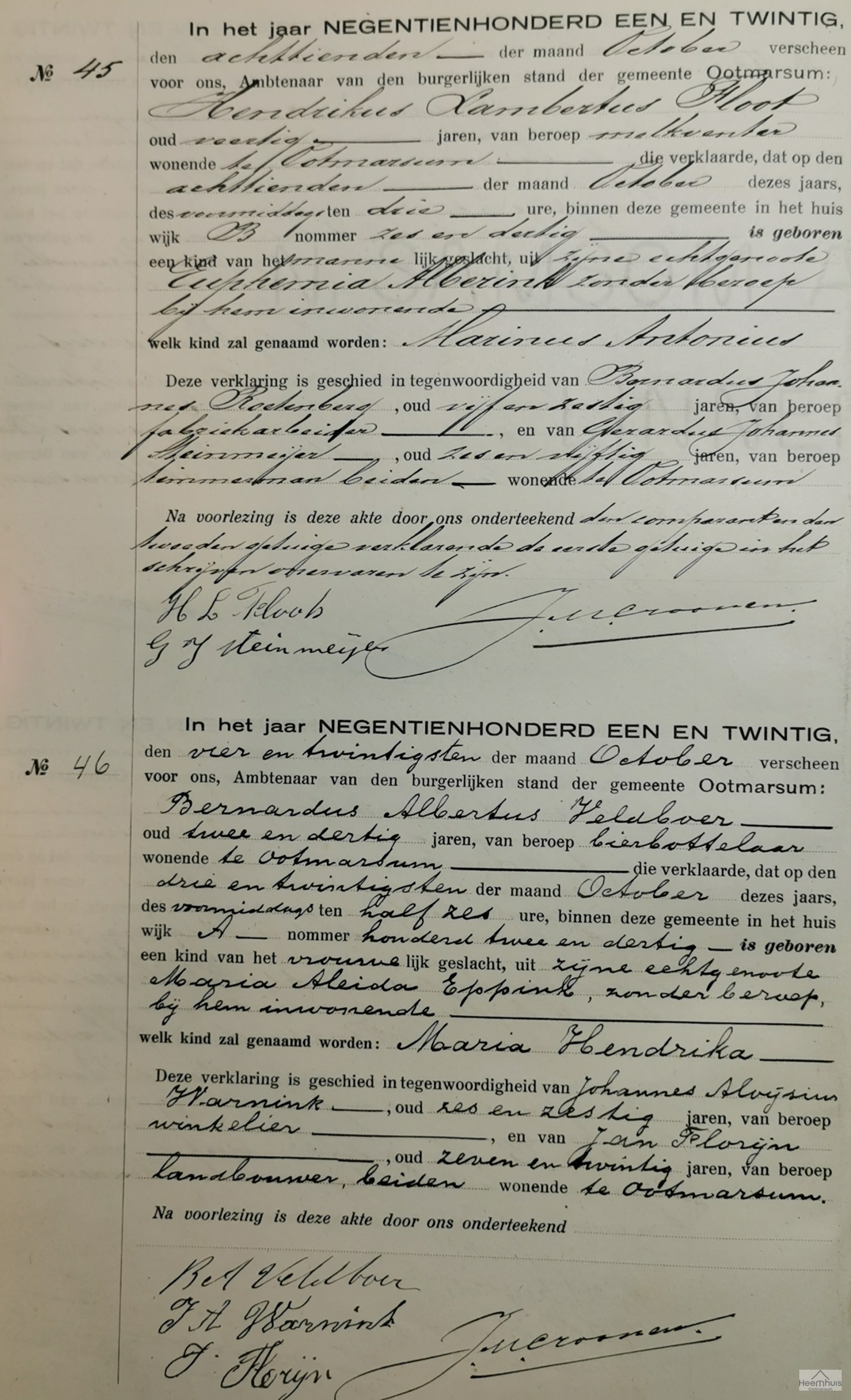 Geboorteakte van Marinus Antonius Floot