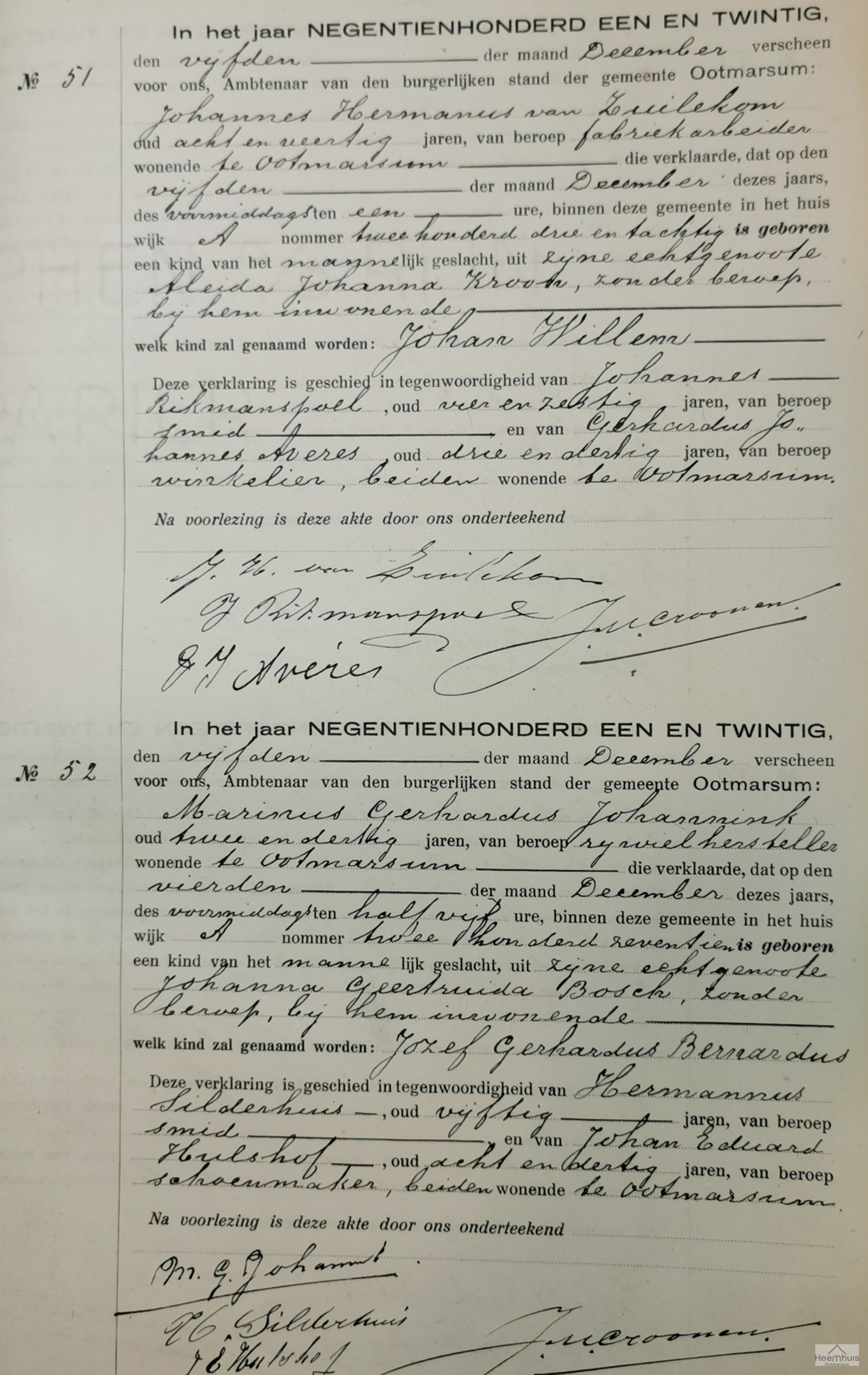 Geboorteakte van Jozef Gerhardus Bernardus Johannink