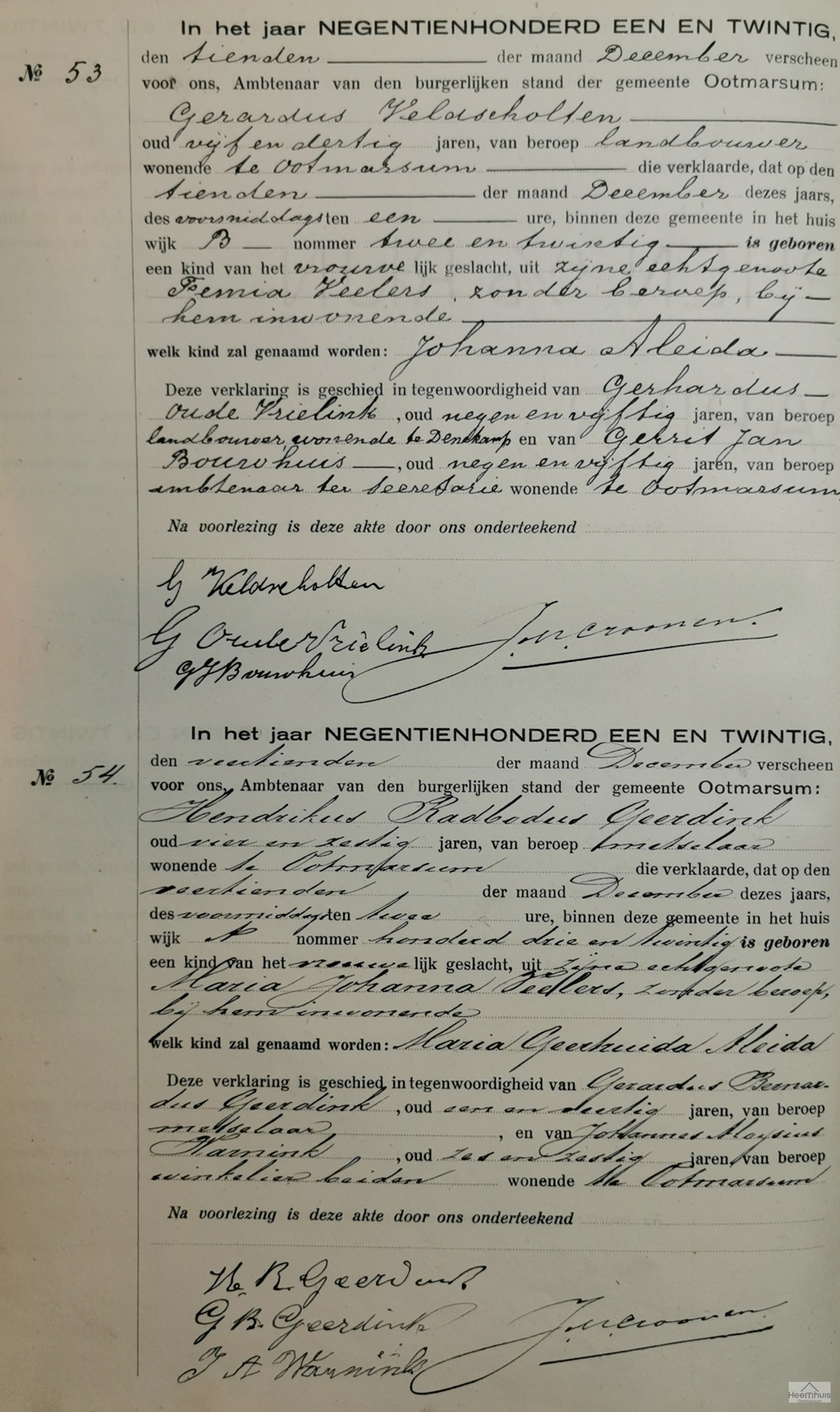 Geboorteakte van Johanna Aleida Veldscholten Geboorteakte van Johanna Aleida Veldscholten