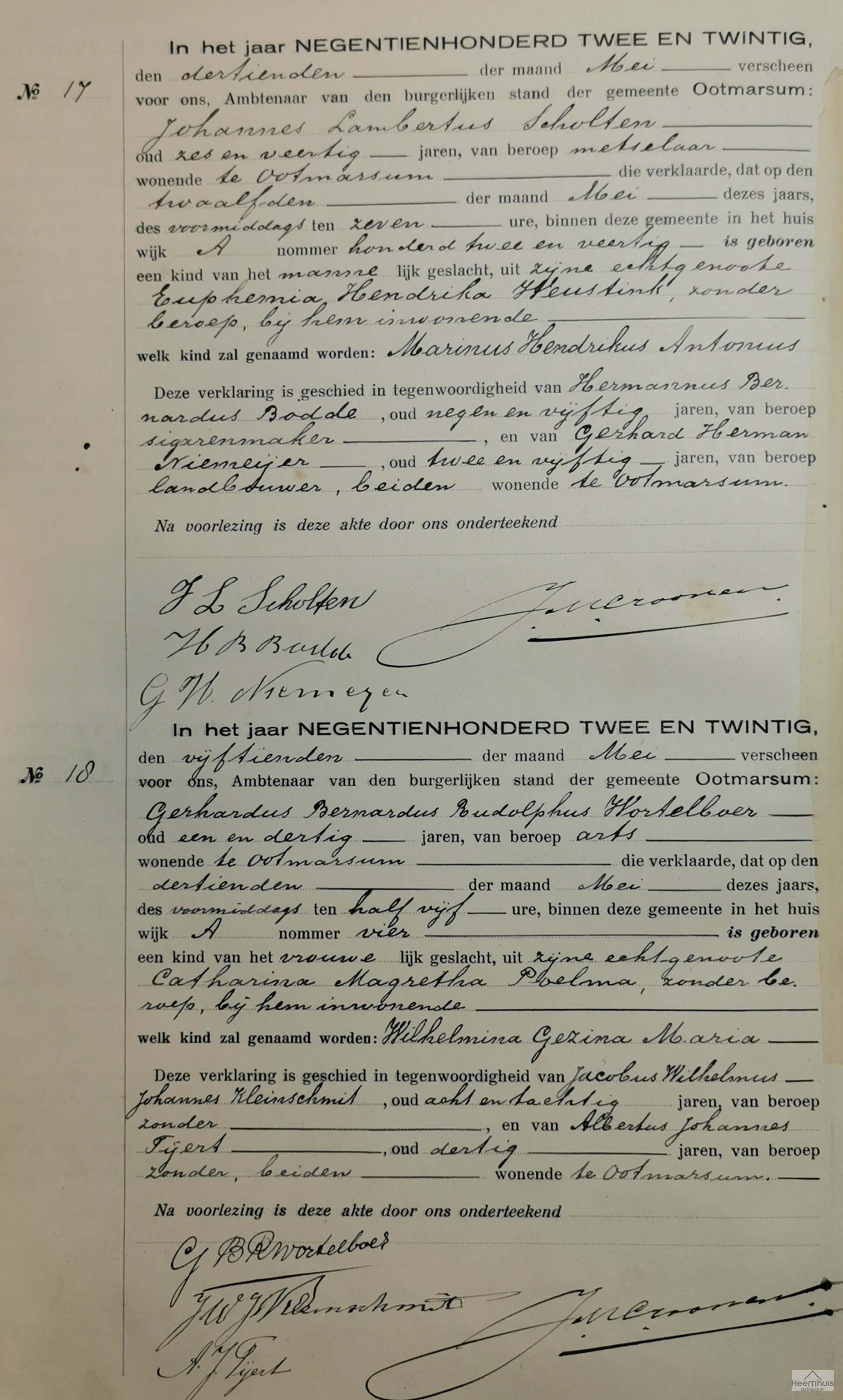 Geboorteakte van Marinus Hendrikus Antonius Scholten Geboorteakte van Marinus Hendrikus Antonius Scholten