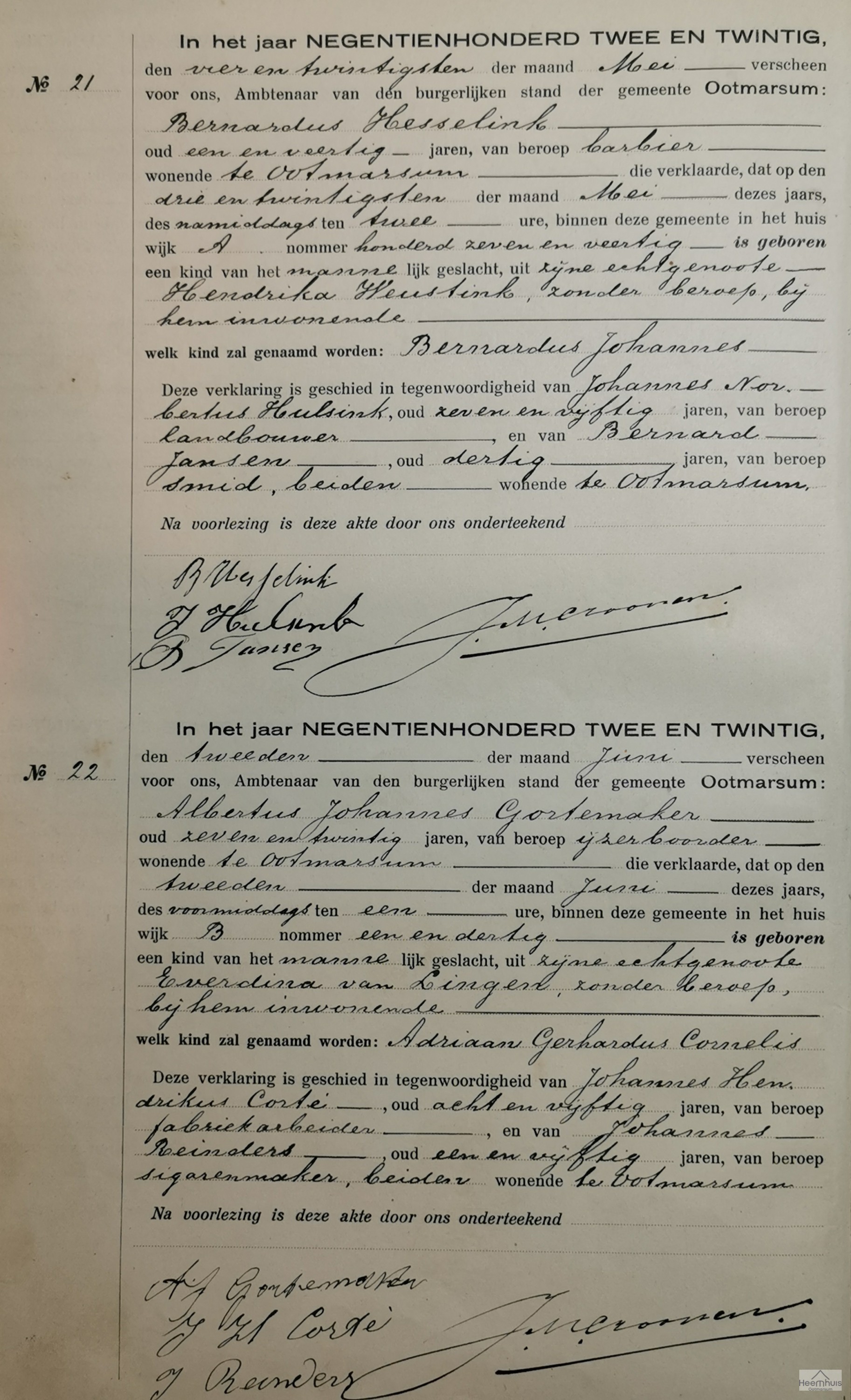 Geboorteakte van Adriaan Gerhardus Cornelis Gortemaker