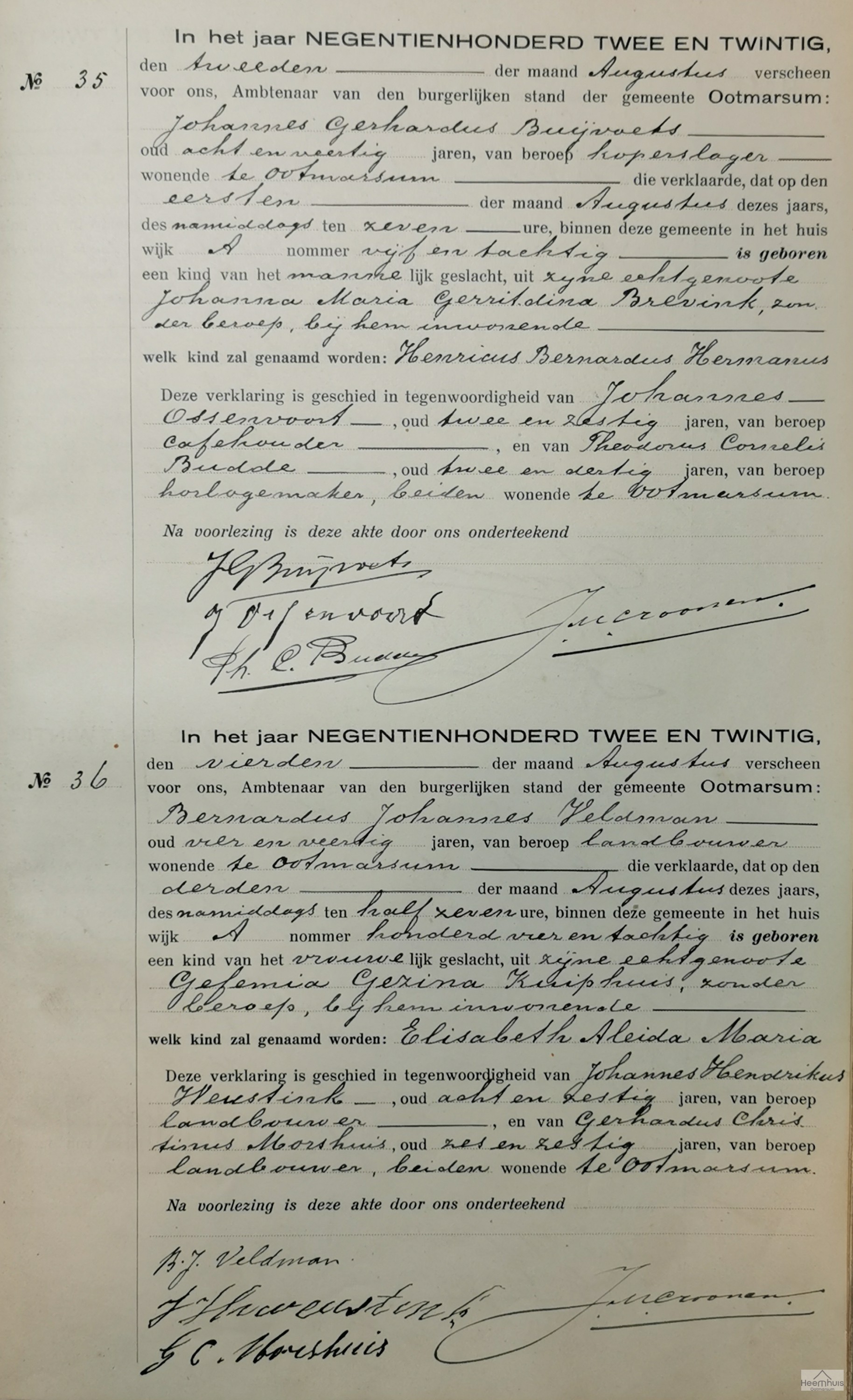 Geboorteakte van Elisabeth Aleida Maria Veldman