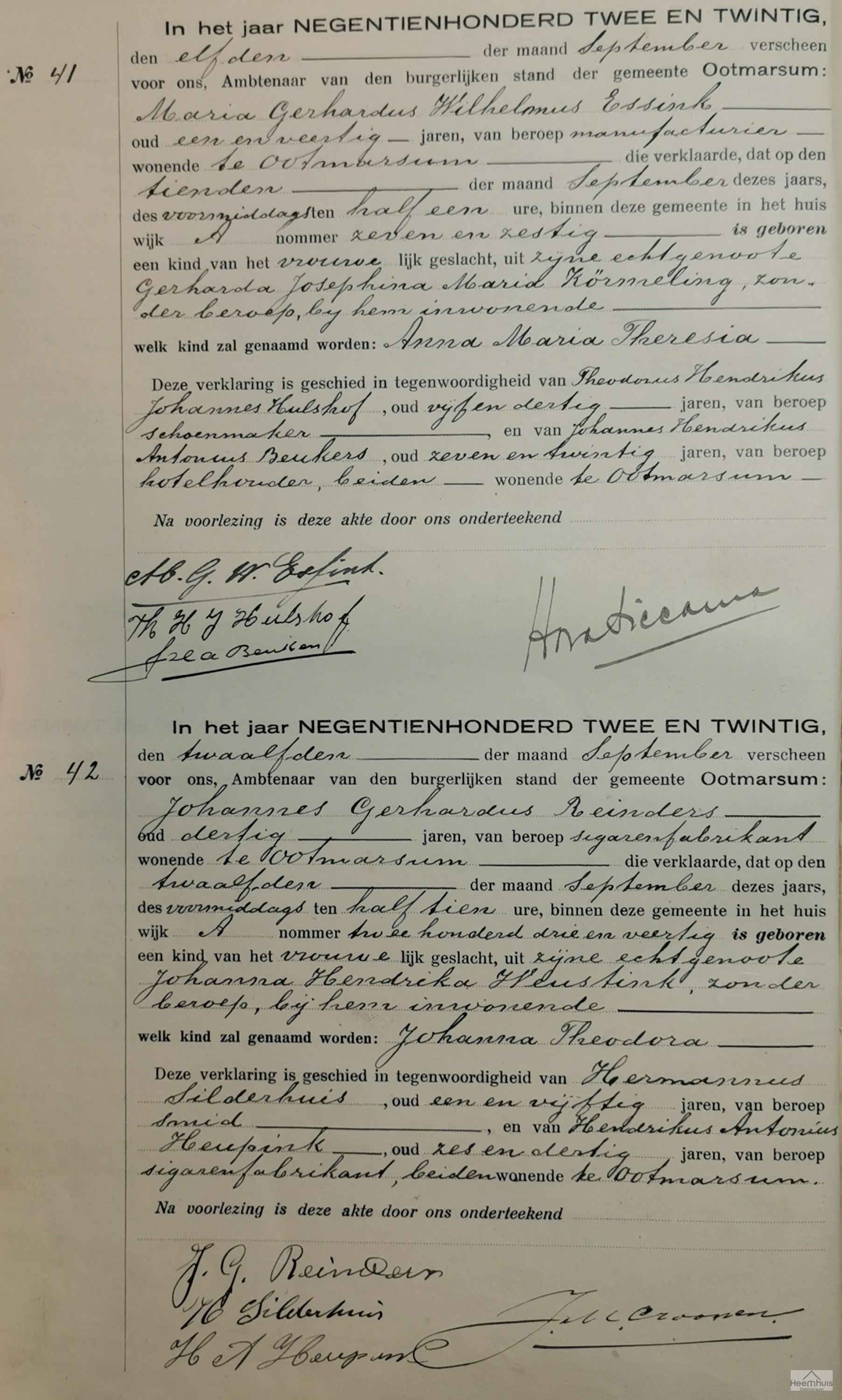 Geboorteakte van Johanna Theodora Reinders Geboorteakte van Johanna Theodora Reinders