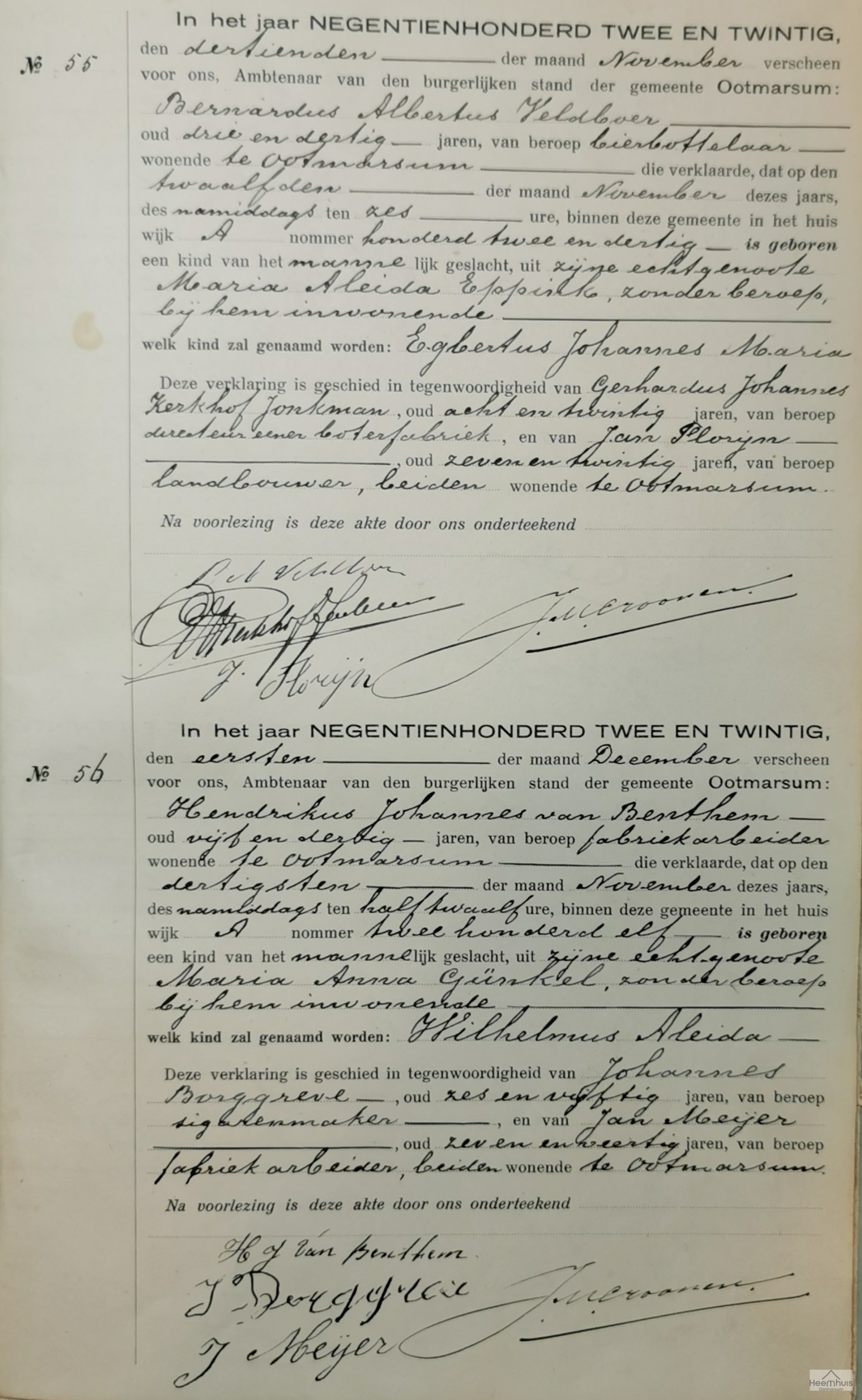 Geboorteakte van Egbertus Johannes Maria  Veldboer