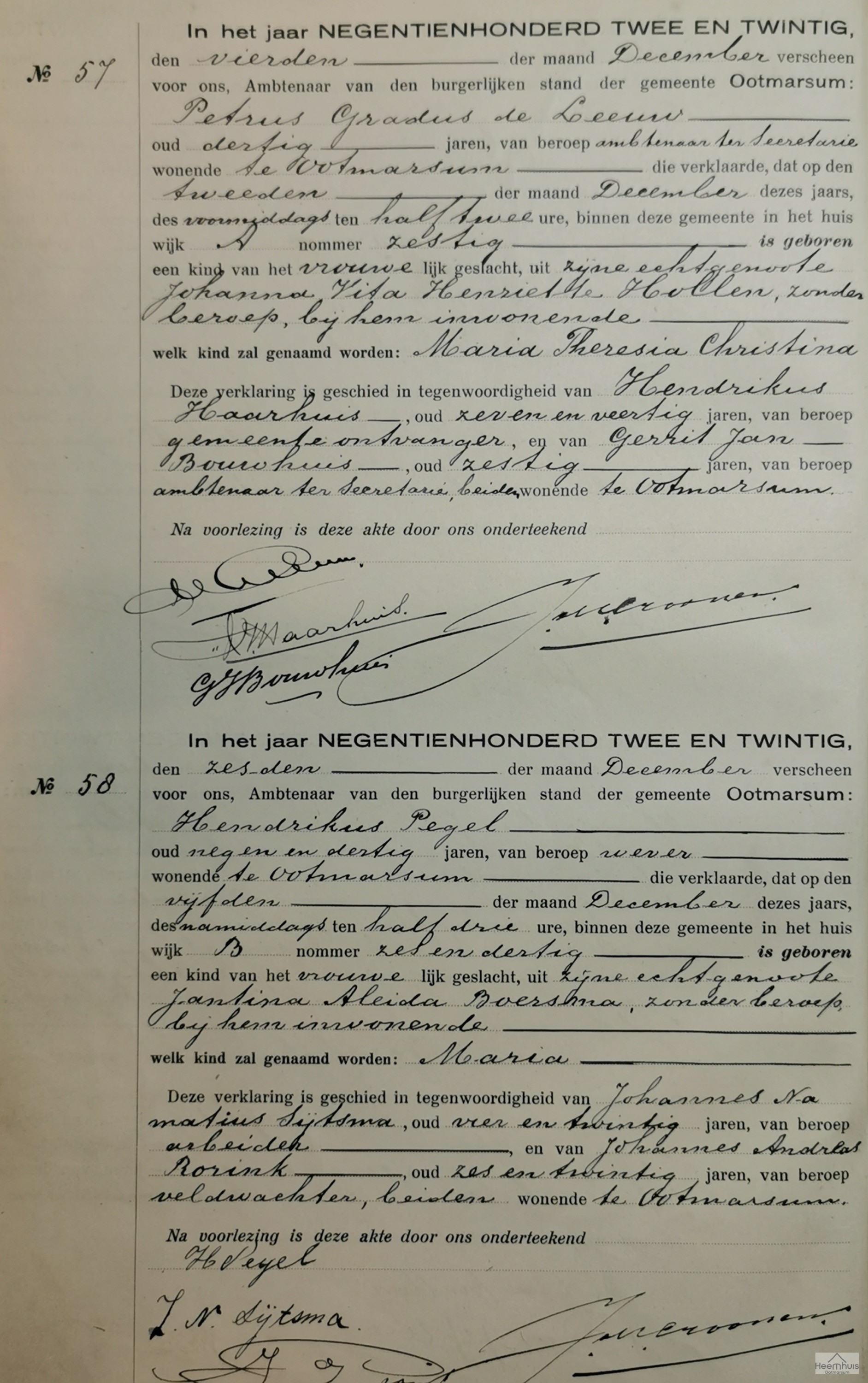 Geboorteakte van Maria  Pegel