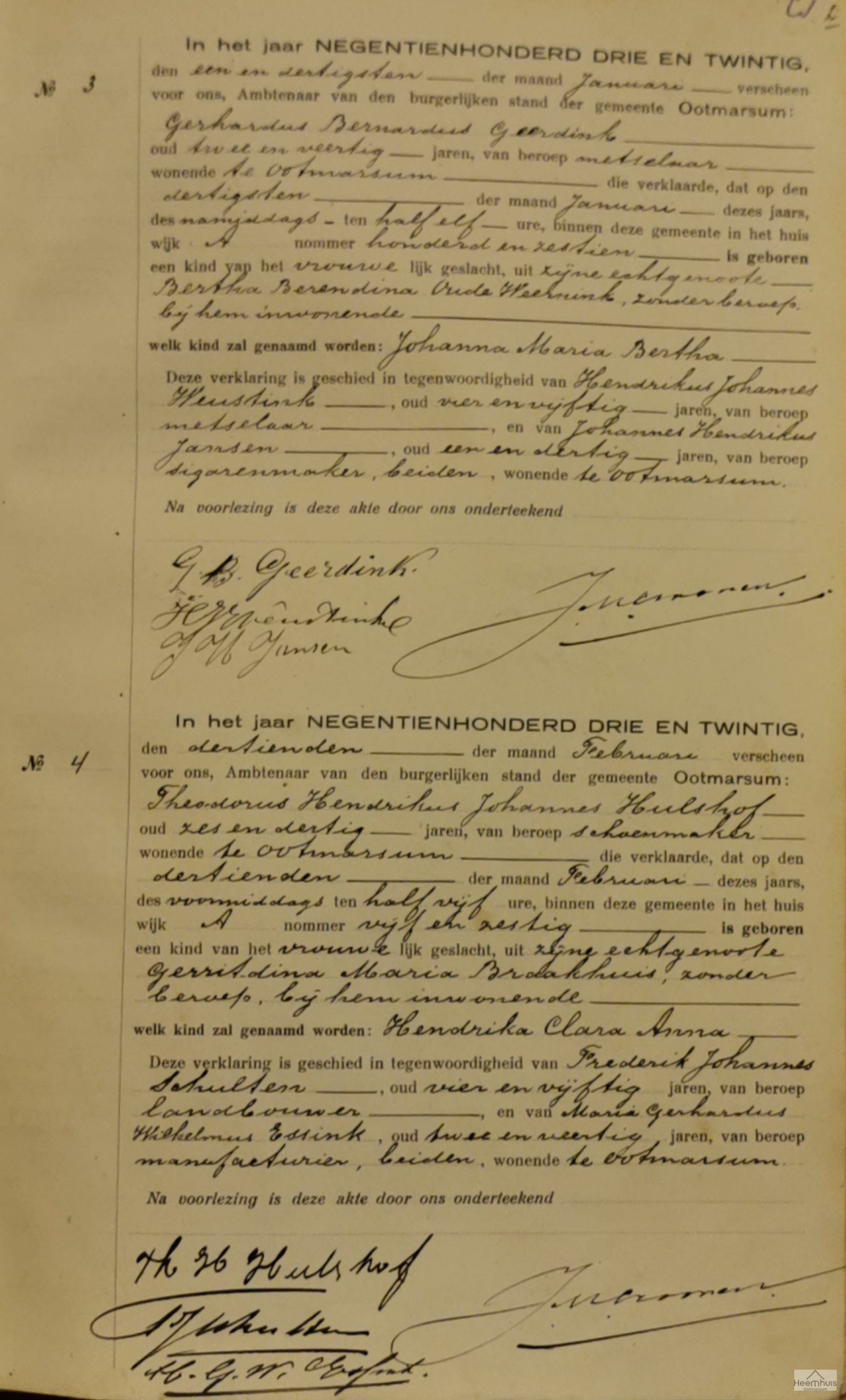 Geboorteakte van Hendrika Clara Anna Hulshof