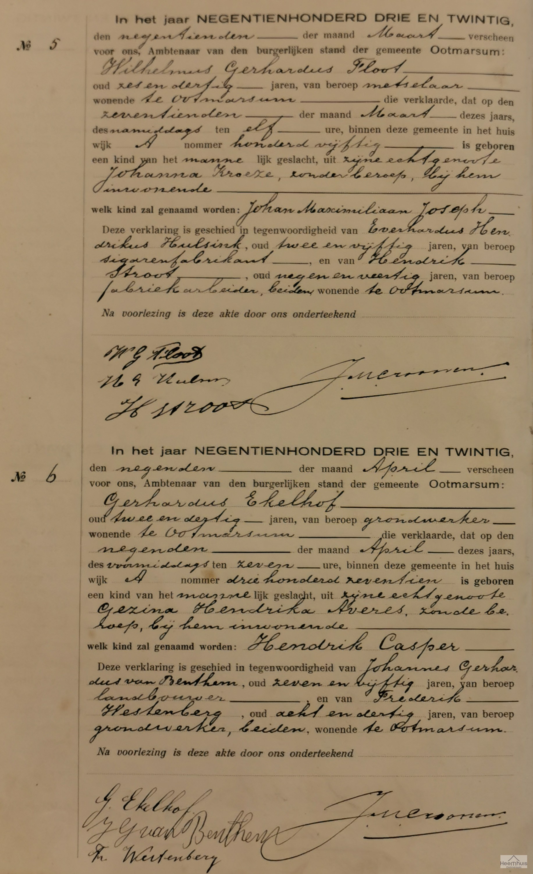 Geboorteakte van Johan Maximiliaan Joseph Floot