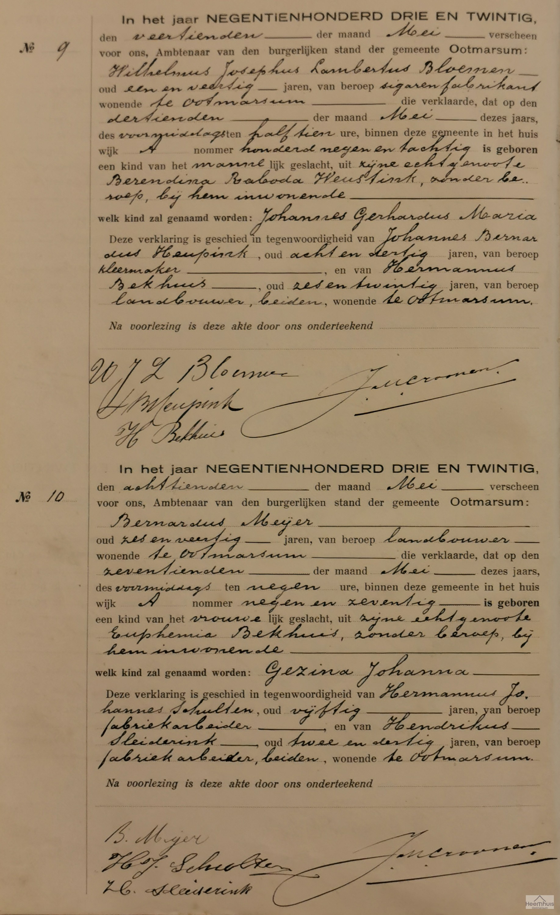 Geboorteakte van Johannes Gerhardus Maria Bloemen