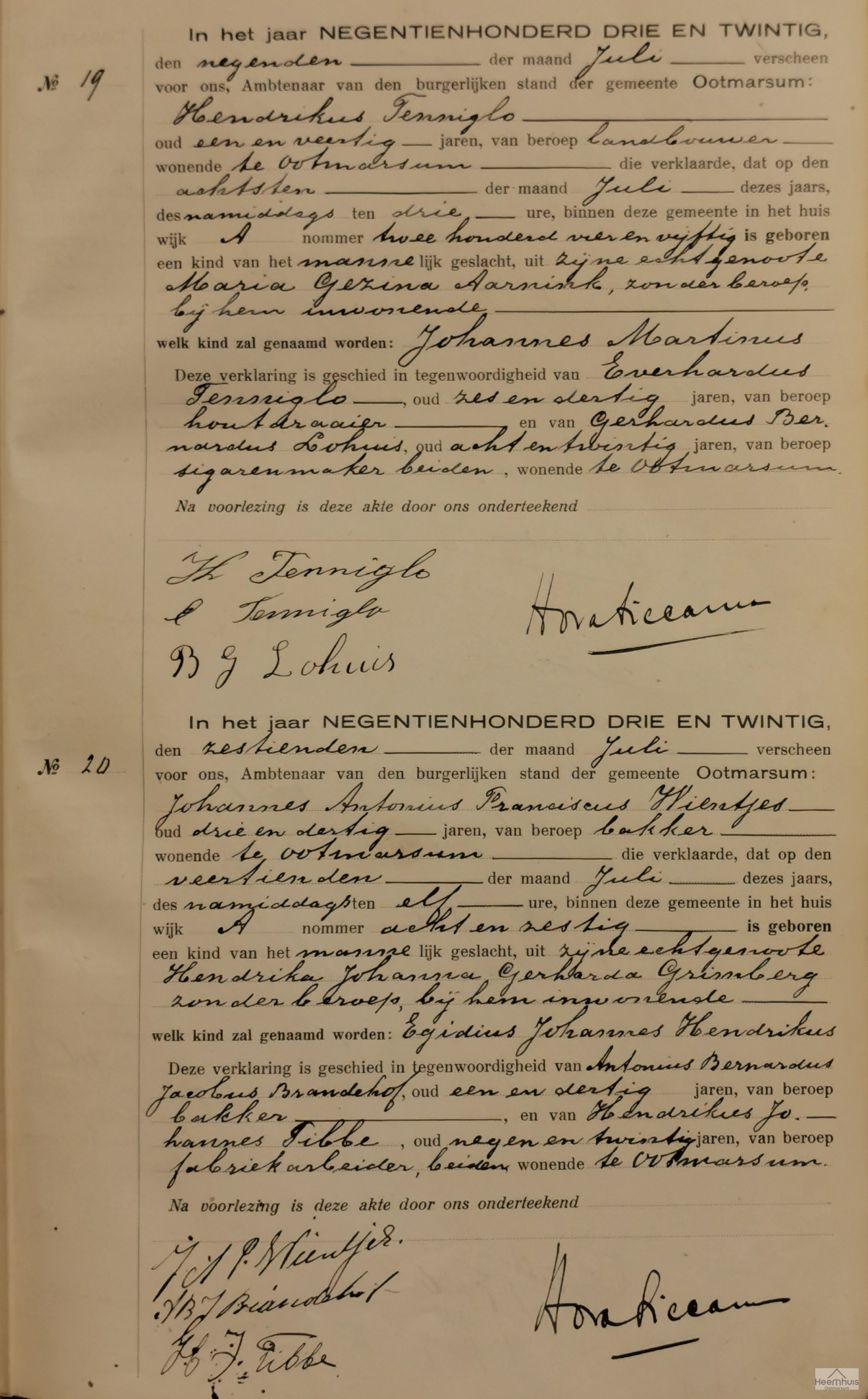 Geboorteakte van Egidius Johannes Hendrikus Wientjes
