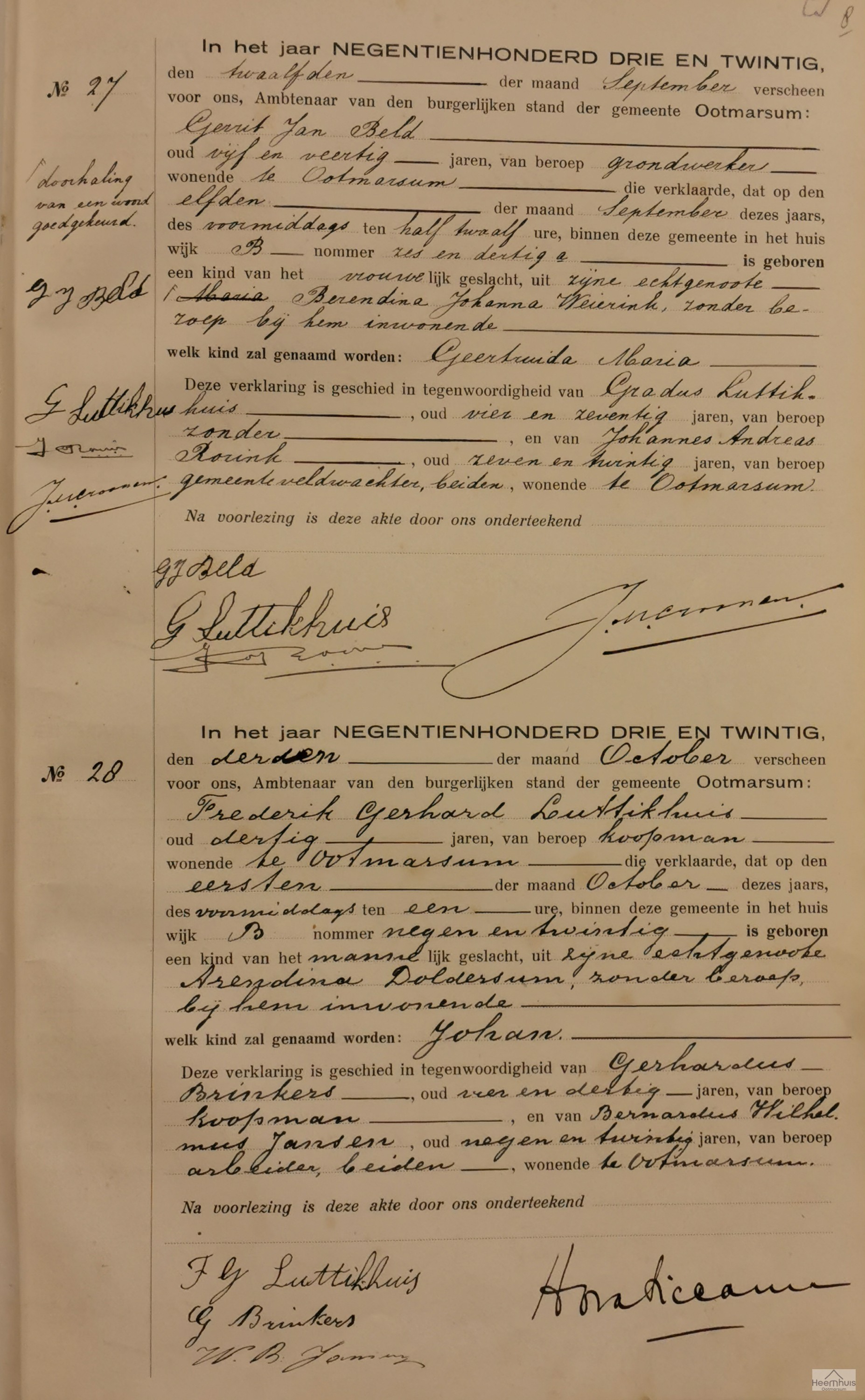 Geboorteakte van Johan Luttikhuis