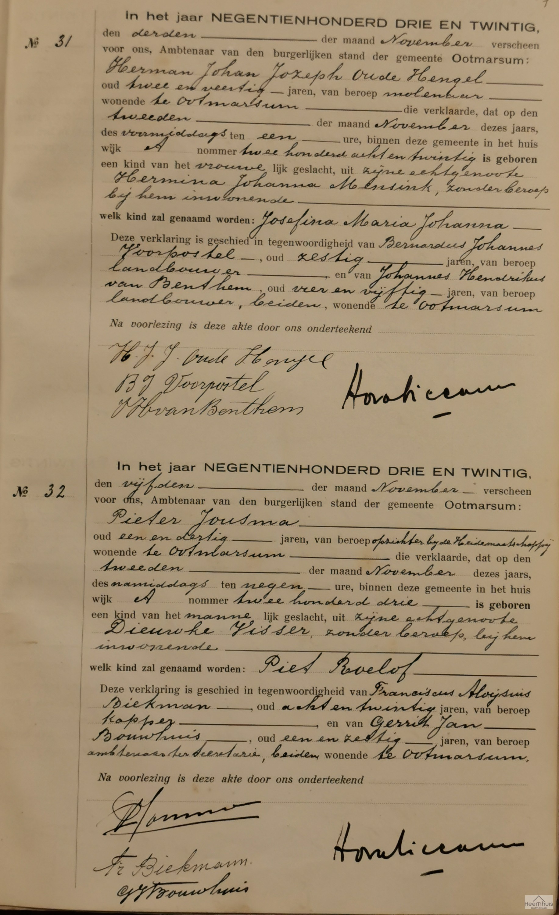 Geboorteakte van Piet Roelof Jousma Geboorteakte van Piet Roelof Jousma