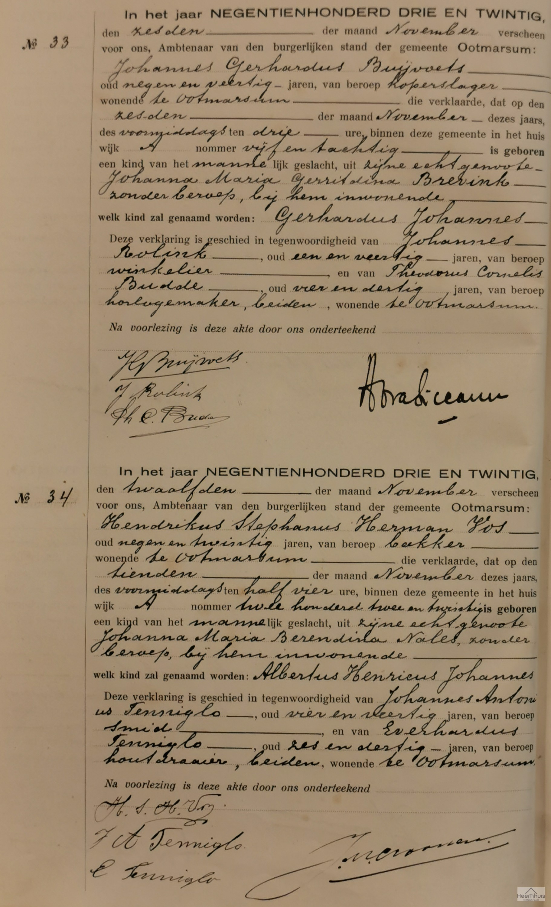 Geboorteakte van Albertus Henricus Johannes Vos