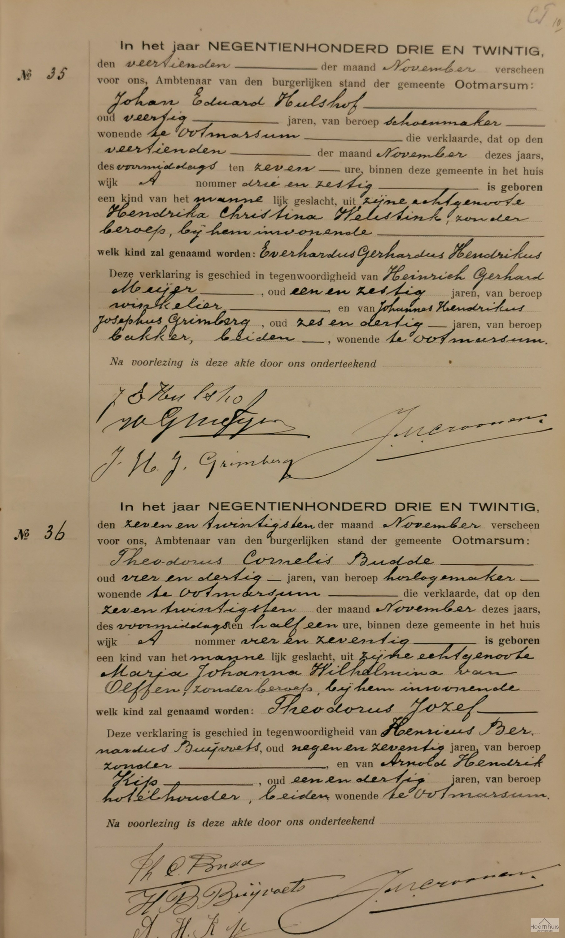 Geboorteakte van Theodorus Jozef Budde